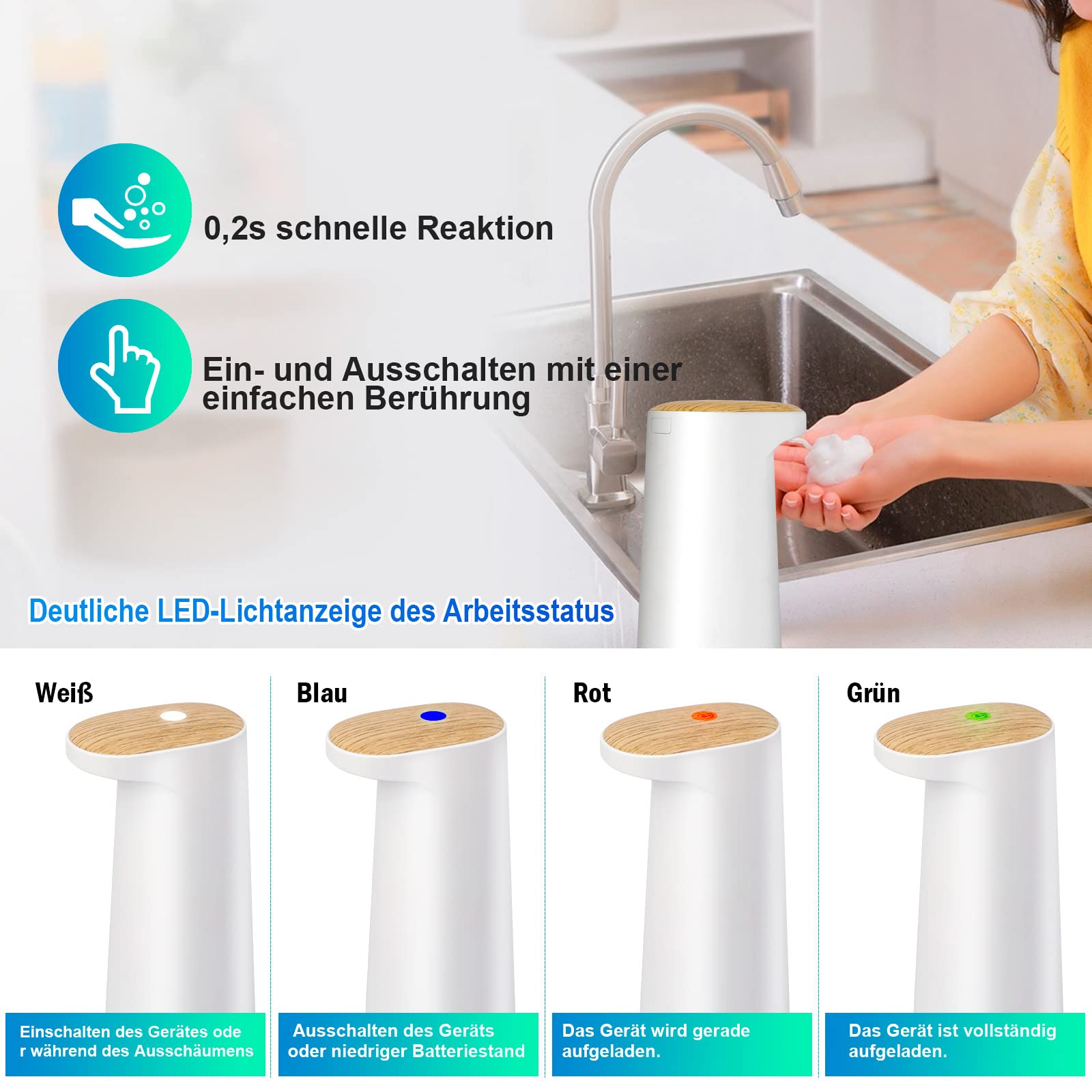 Automatische zeepdispenser voor wandmontage, intelligente elektrische zeepdispenser, oplaadbaar, contactloos, voor muur, badkamer, keuken, handel