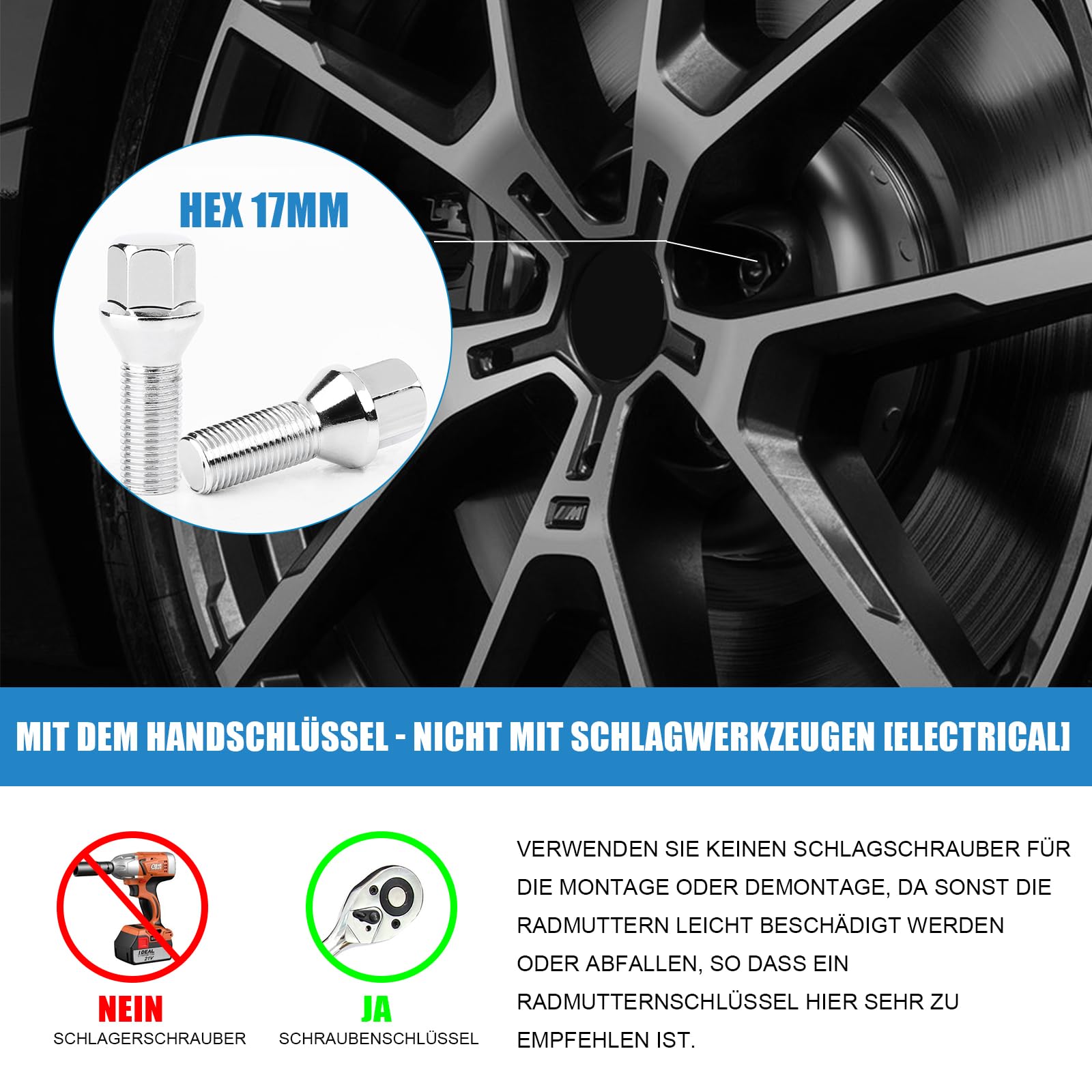 Bulloni per ruota M12 x 1,5 x 28 mm conico SW 17 mm compatibili BMW