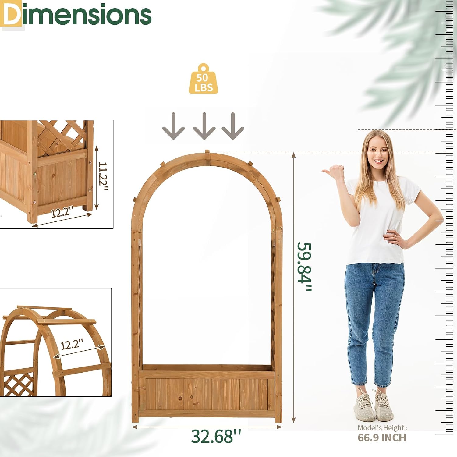 VINGLI Raised Garden Bed with Trellis & Hanging Roof, Wooden Garden Bed, Outdoor Planter Box for Yard, Garden, Balcony (Natural Wood Color, Arched)