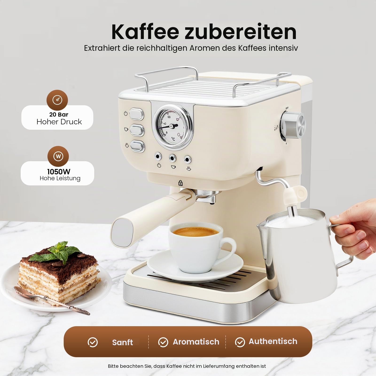 Kaffeemaschine 20Bar, Espressomaschine mit Milchdampfstab 2-in-1 Espresso Siebträgermaschine Espresso-Maschine für Latte und Cappuccino