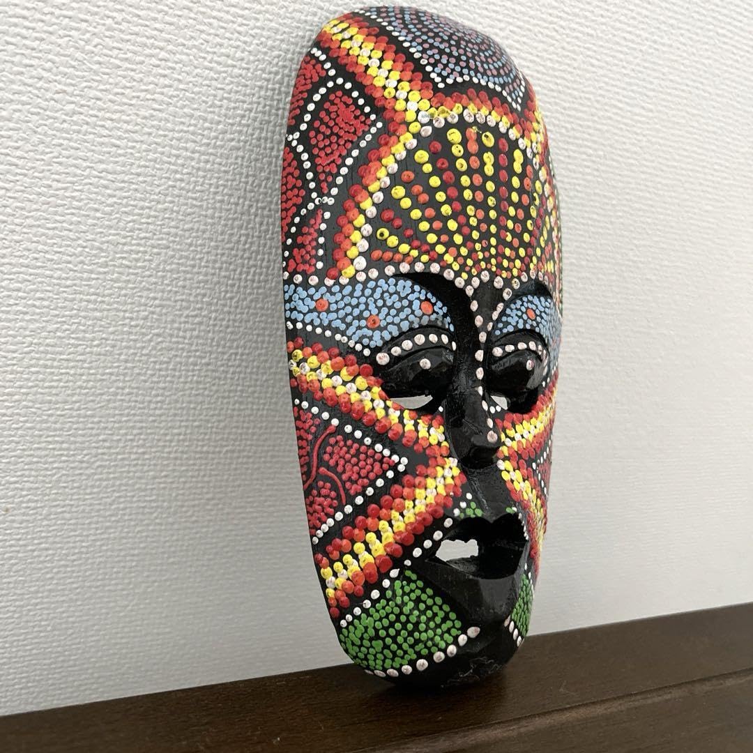 Amazon.co.jp: 木製お面 インドネシア バリ島 点描画 インテリア