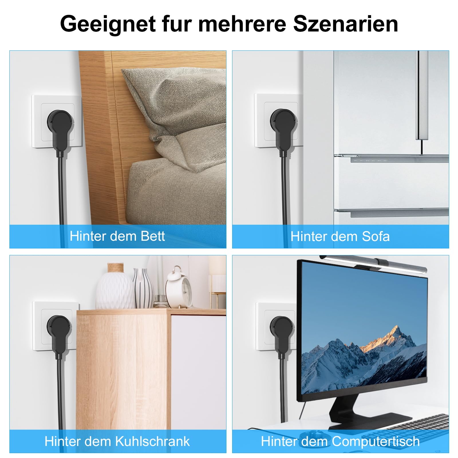 2 Stück Schuko Stecker Flach, Extraflach Schutzkontakt Winkelstecker mit Klappgriff, 250V 16A für Kabel bis 3x1,5 mm² Schuko Stecker Flachstecker Weiß