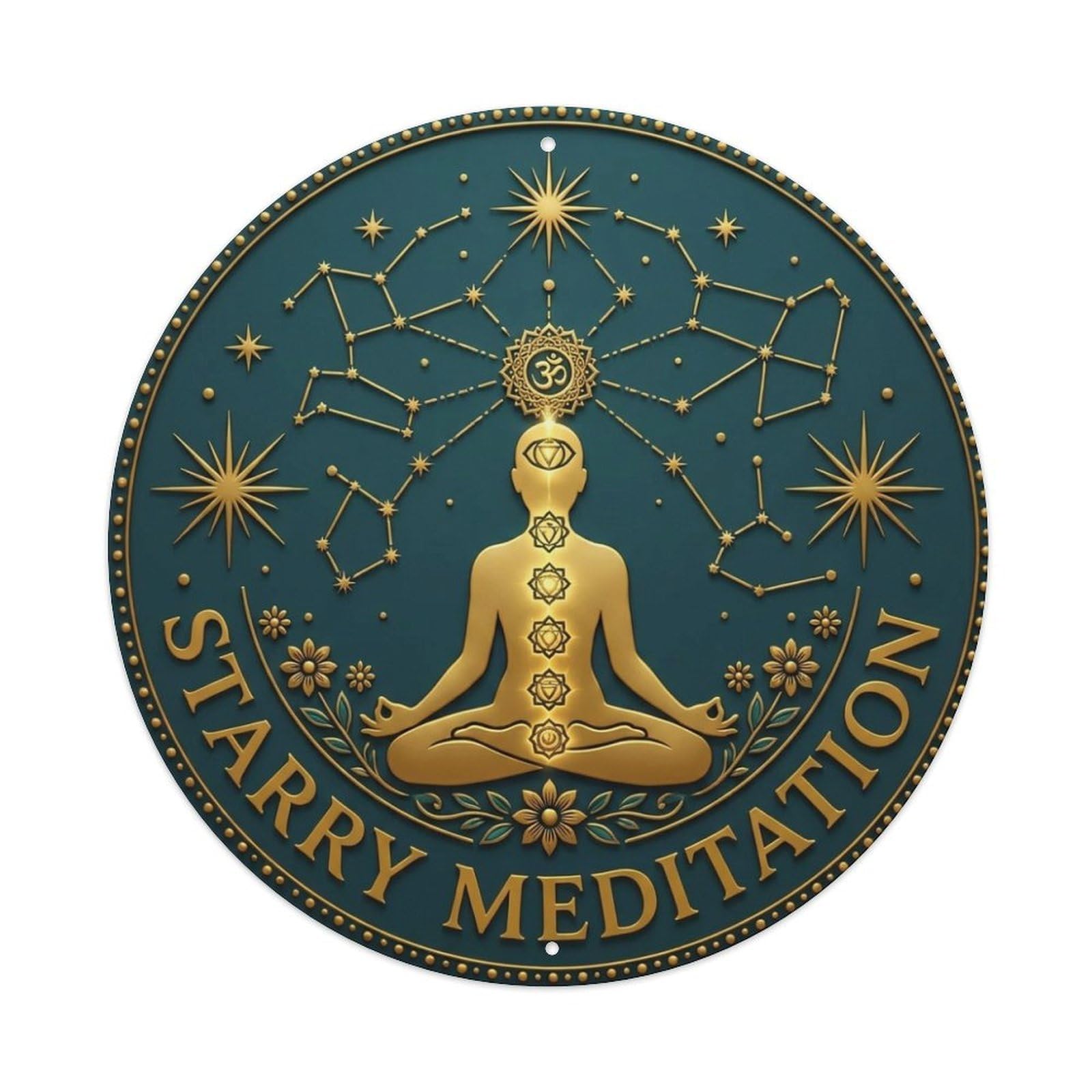 Vintage Starry Meditation Flower Zen Yoga Metal Tin Sign
