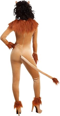 Fun Costumes Fierce Lion Women's Costume Jumpsuit with Faux Fur Collar, Cuffs, Headband & Tail