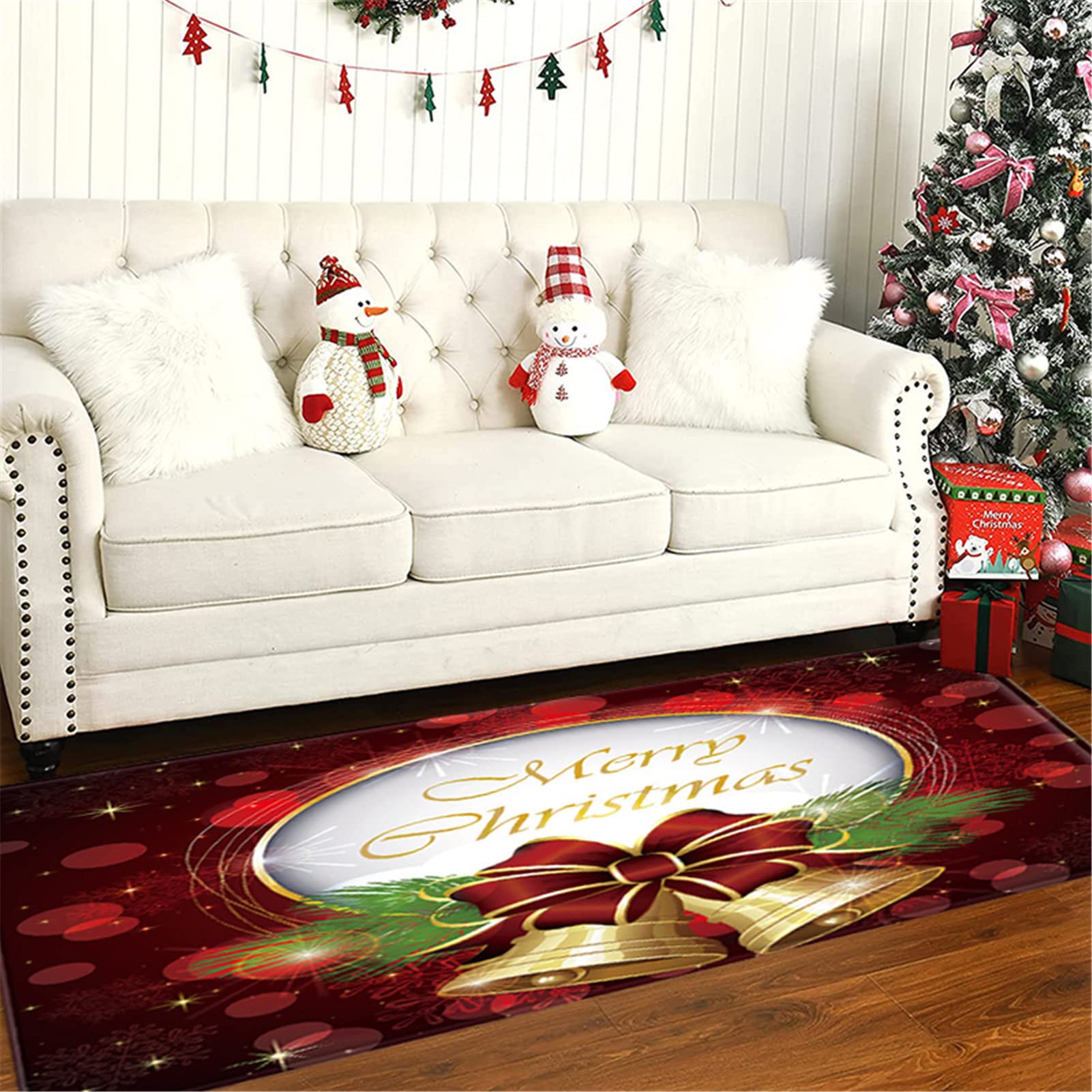 Alfombras Navideñas Felpudo Antideslizante Merry Christmas Alfombra Navideño Impresa En 3D Alfombrilla De Piso para Cocina Entrada Dormitorio Baño, Decoración para Navidad,60x180cm/23.6"x70.8"