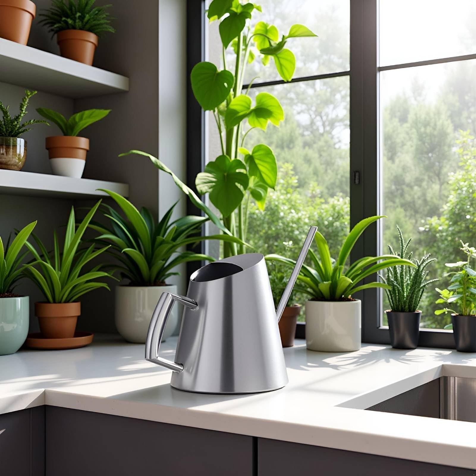 Annaffiatoio 1.5 Litri,Annaffiatoio in Acciaio Inossidabile Grande Innaffiatoio Annaffiatoio Bonsai con Manico Addensato per Irrigazione Giardinaggio Piantare in Interni All'aperto