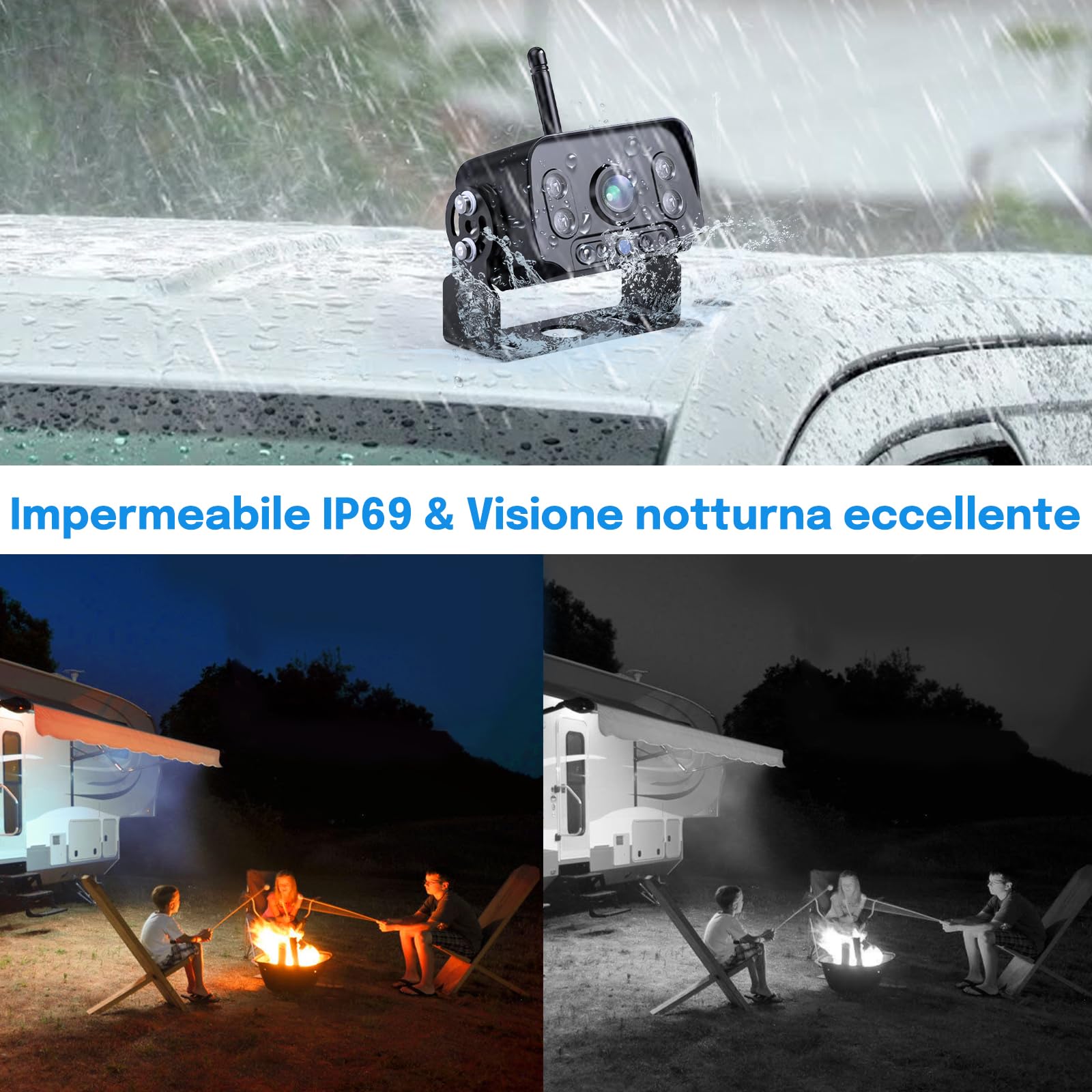 Telecamera Posteriore Senza Fili per Auto, 7 Pollici Monitor con 1080P Impermeabile IP69, Segnali Digitali Stabili, Grandangolare 170°, per Camper, Camion, Roulotte(VE-7A)