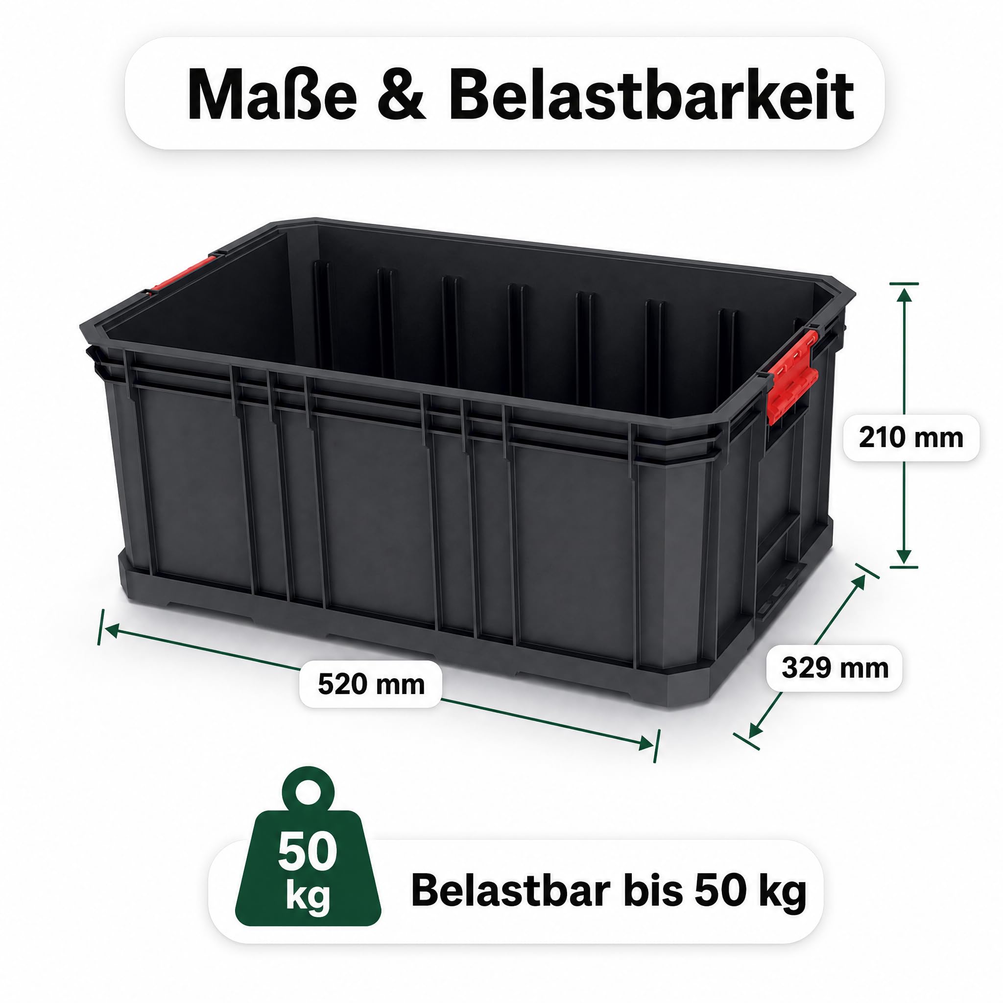Sortimentskasten Set 7-tlg., Kleinteilemagazin mit Trennwänden | 520x329x210 mm, Modulare Werkzeugkiste mit Sortierboxen für Kleinteile – stapelbar, wandmontierbar, bis 50 kg belastbar
