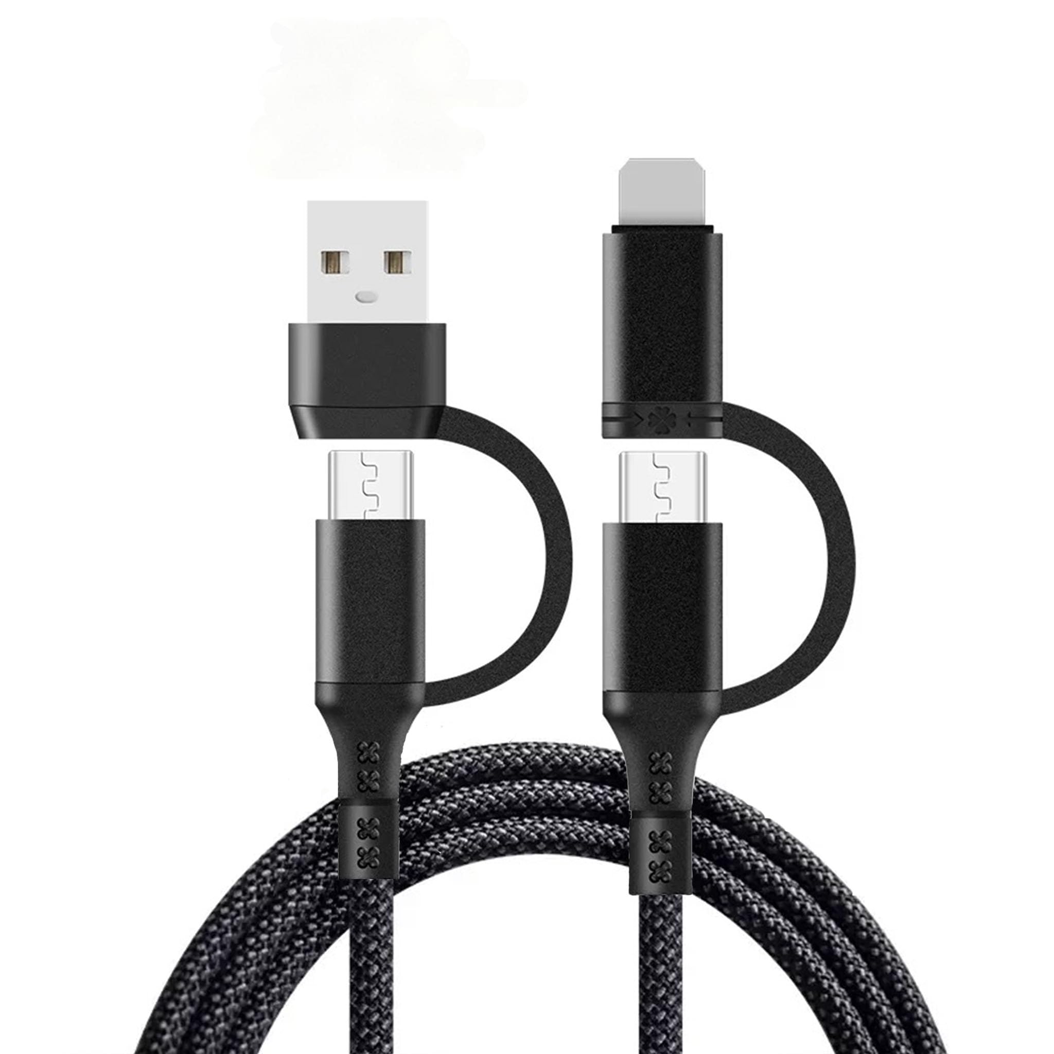 4 in 1 Multi Ladekabel USB C & USB A zu Typ C/iP Anschlüsse, 60W PD Schnellladekabel 1.2M Nylon Geflochten, Universal Ladekabel für iP, Samsung Galaxy, Huawei, Xiaomi, Tablet, Laptop, Reise & Büro