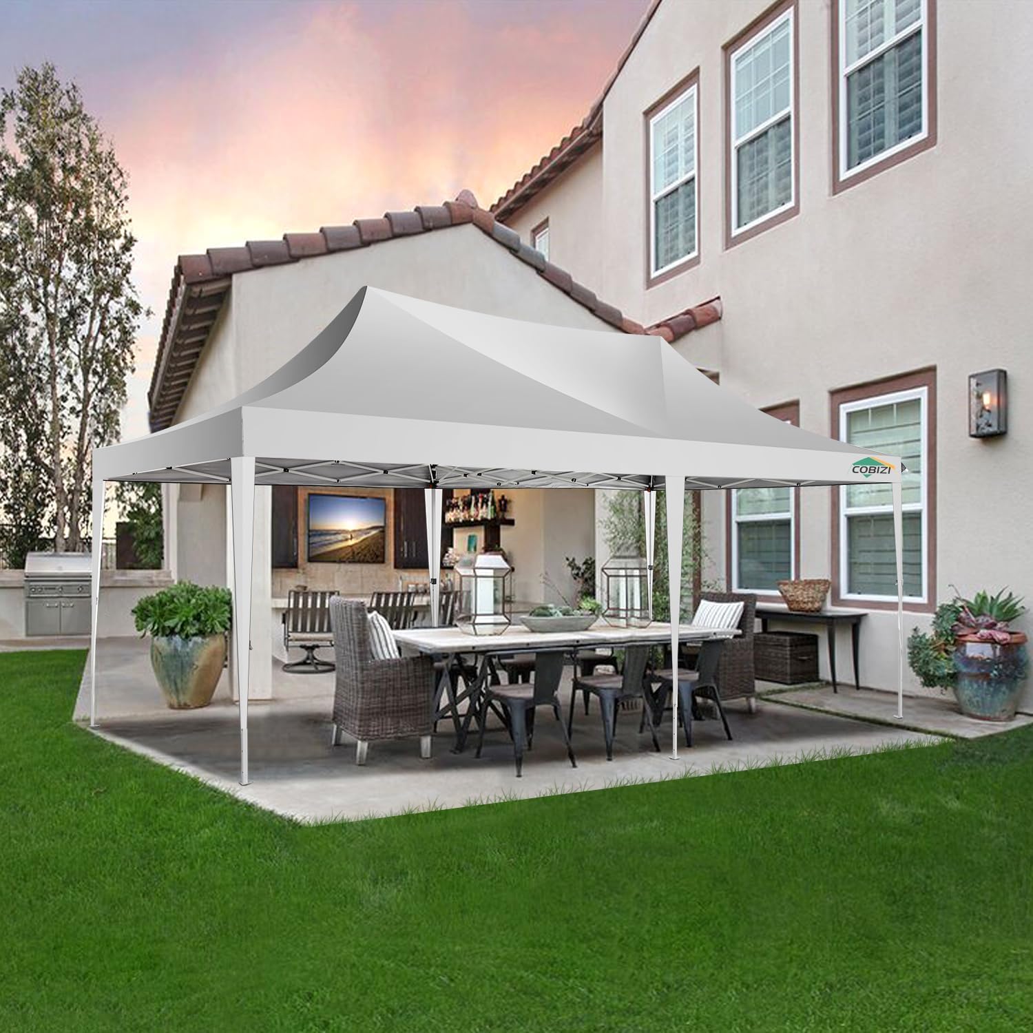 COBIZI Pavillon 3x6,Faltpavillon 3x6 Wasserdicht Stabil Winterfest, Sofort aufklappbare Vordächer Outdoor Gartenzelt mit 6 Seitenteilen, für Party Garten Festival, Weiß | Upgrade 210D Oxford-Gewebe (UPF50+), höhenverstellbar 300-320cm, für Garten/Partys/E