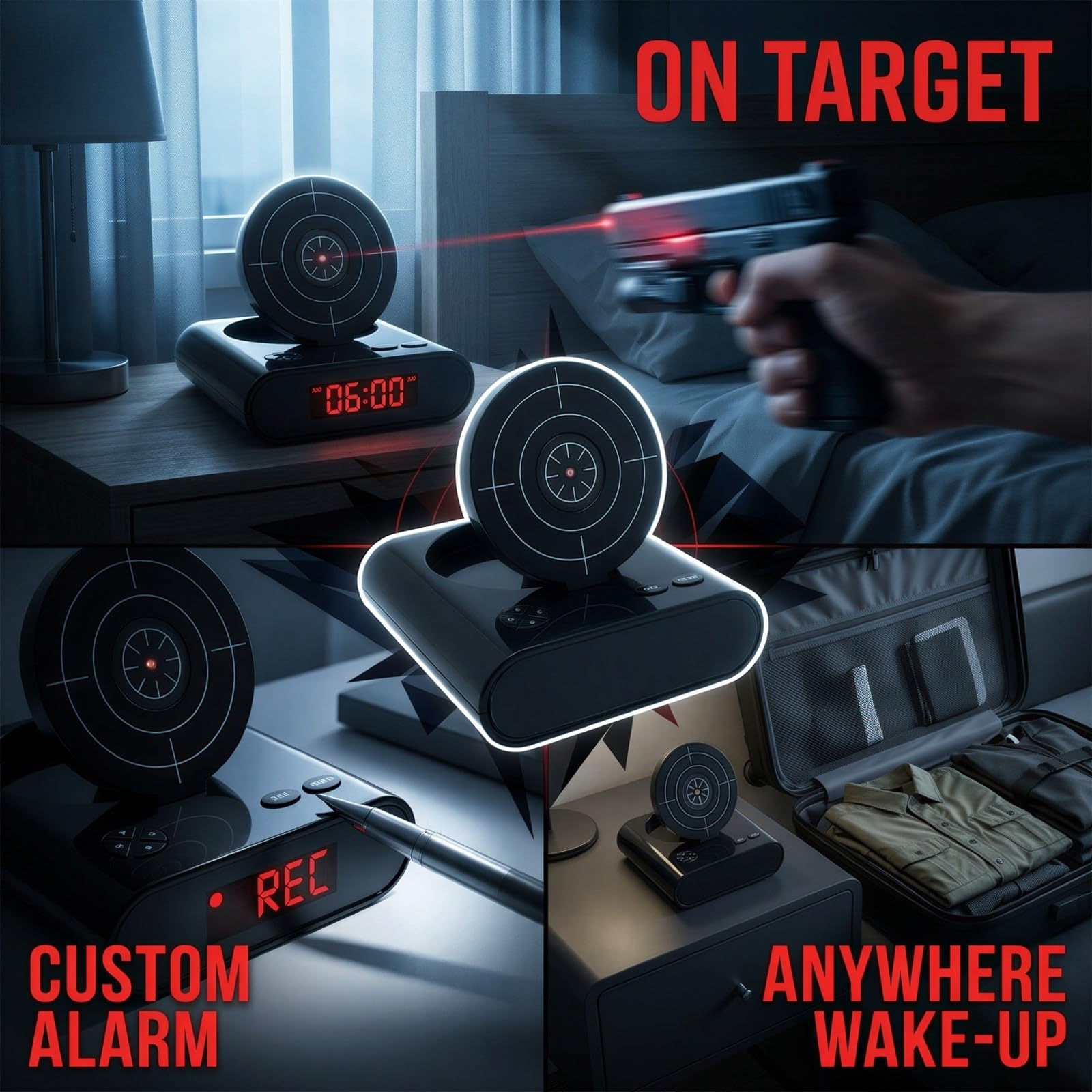 Sveglia digitale con timer per sparatutto con pistola e bersaglio, display a LED, gadget per sveglia, registrazione vocale e doppia modalità, gioco di tiro digitale per adulti, giocattoli regalo