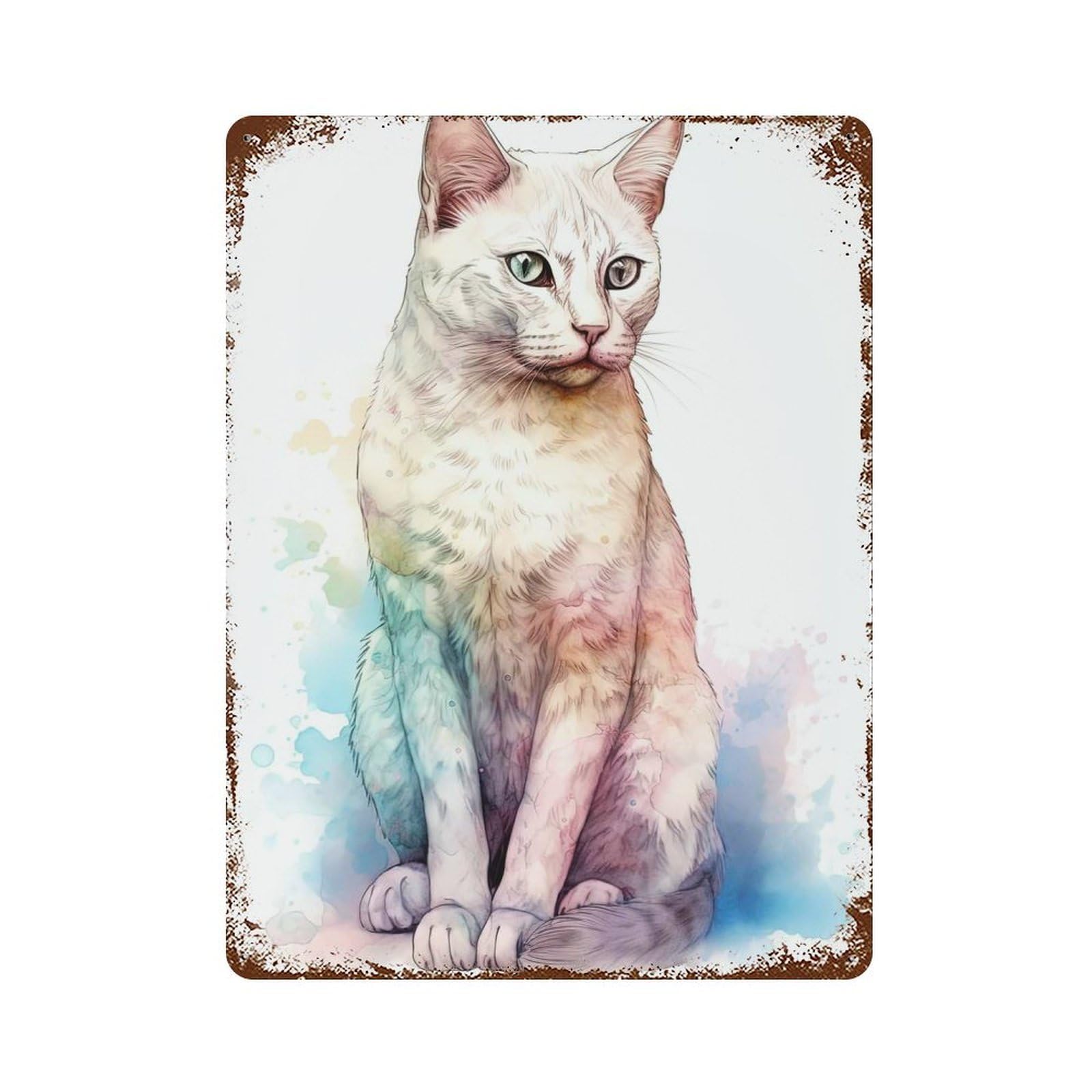 Burmilla Cat Watercolor Rust Effect Tin Sign 15.7"x11.8", Old School Wall Decor for Living Room, Hallway And Home Decor