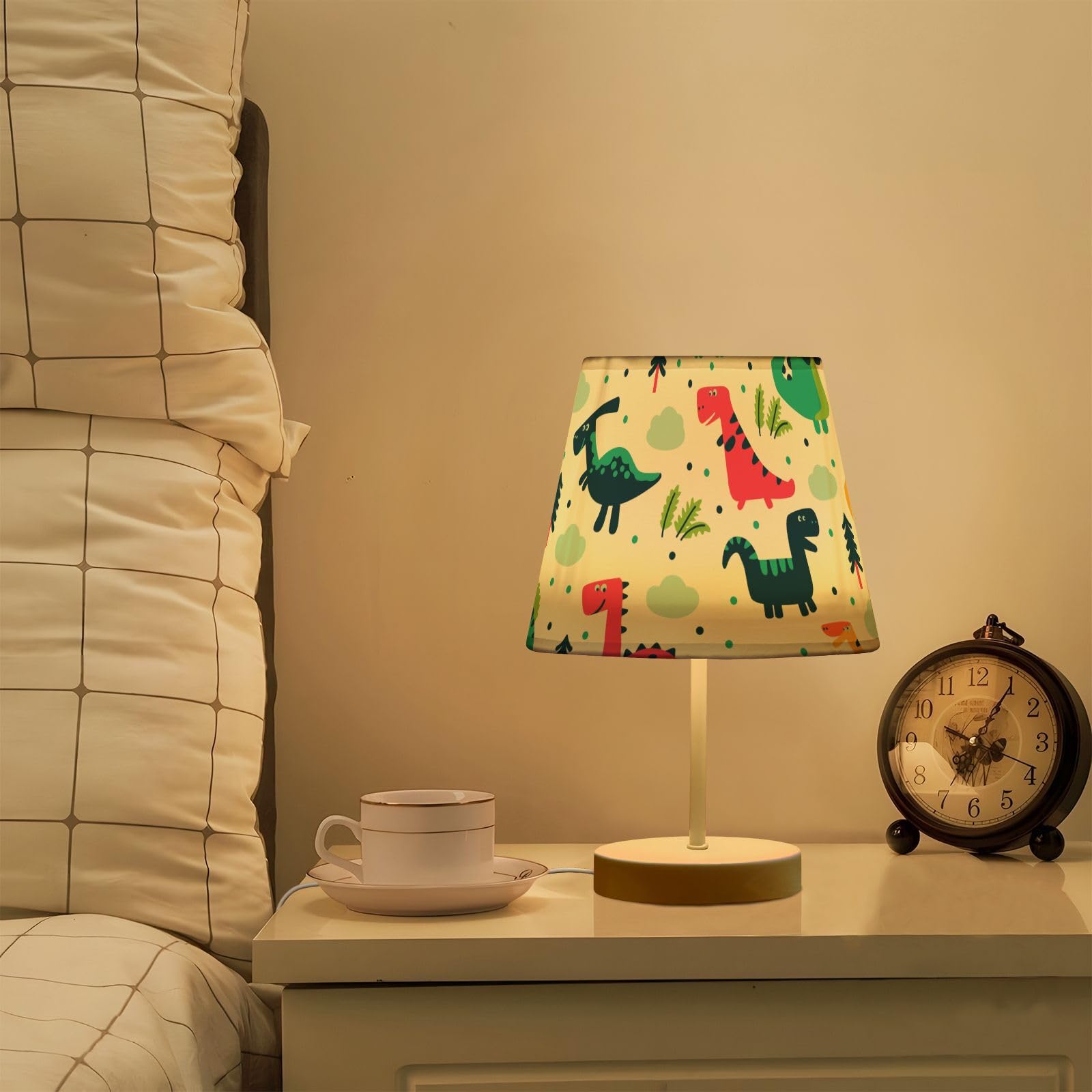 Mnsruu Lámpara de mesita de noche con diseño de dinosaurio infantil, bombillas LED, lámpara de escritorio, pantallas de tela para dormitorio, sala de estar, tamaño mediano