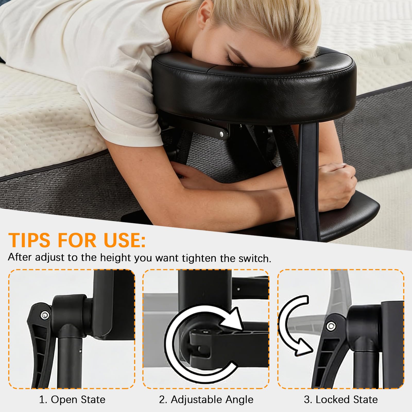 BRGD Reposacabezas de Masaje para Cama, Reposacabezas Ajustable de 180° con Soporte para Cojín Facial para Hogar, Escuela y Centros de Bienestar
