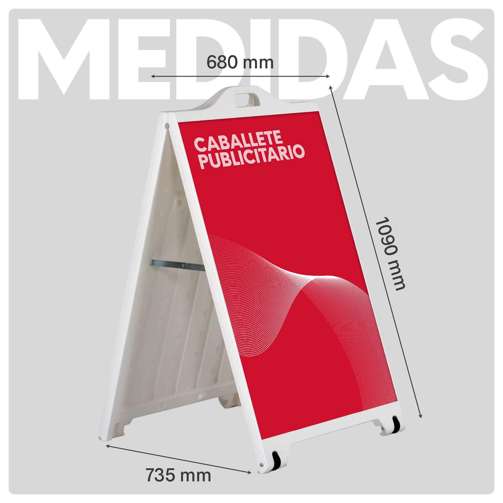 Caballete Publicitario de Acera, Soporte Plegable de Exterior con Asa y Ruedas, Expositor para Carteles y Anuncios en Hostelería y Comercios