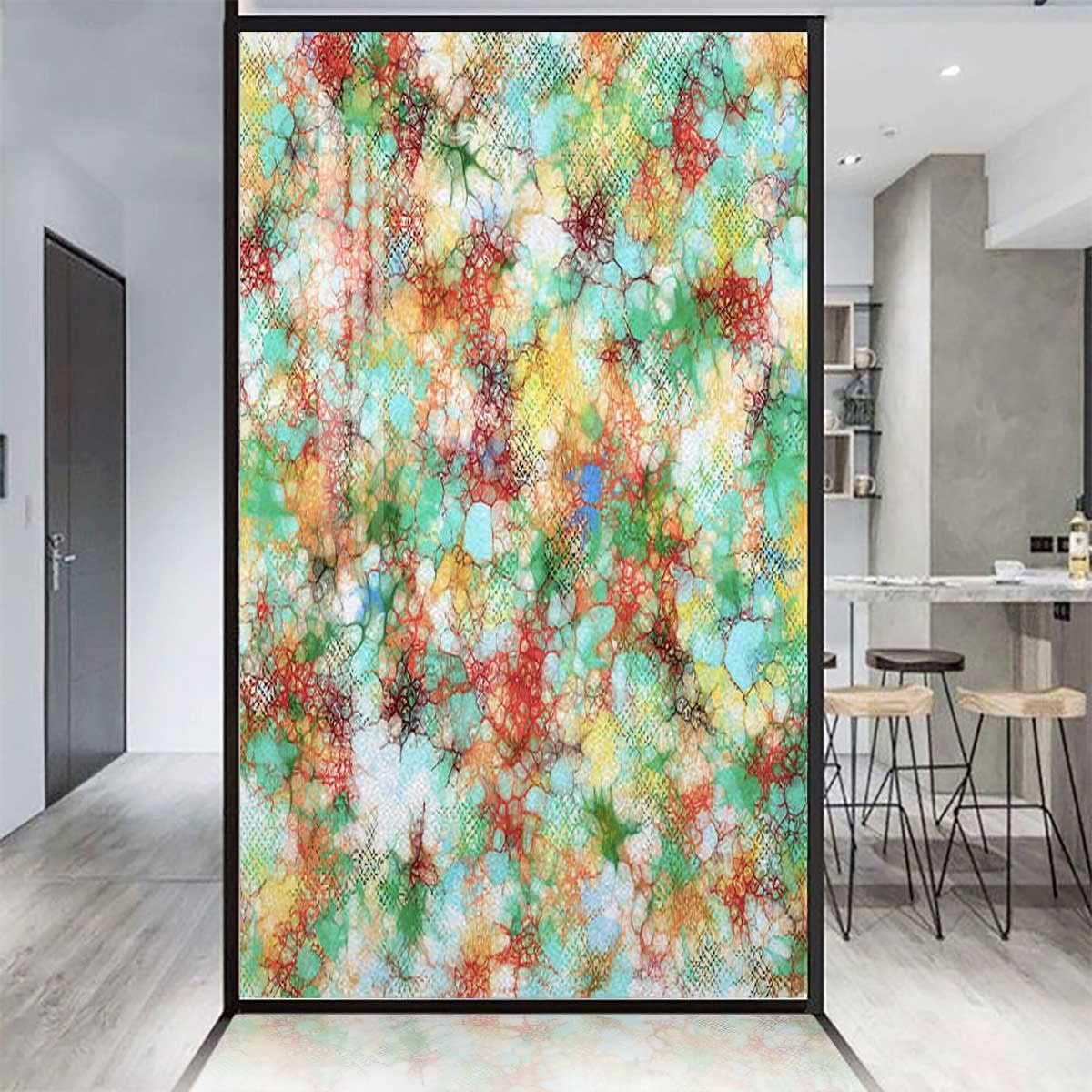 Frosted Window Privacy Film Blackout Static Cling Removable Window Film Sun Blocking Anti UV Glass Film for Home Sliding Door Acrylic Texture with Marble Pattern Multicolored 23.6Wx59L-inch