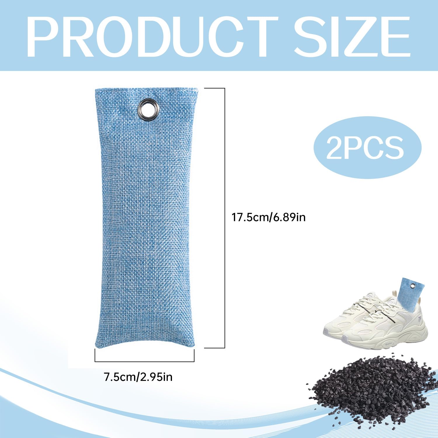 Bolsas de Carbón de Bambú 50g x 2, Desodorizadores para Zapatos y Armarios, Purificador de Aire Portátil, Diseño Elegante, Absorbente de Olores Eficaz para el Hogar