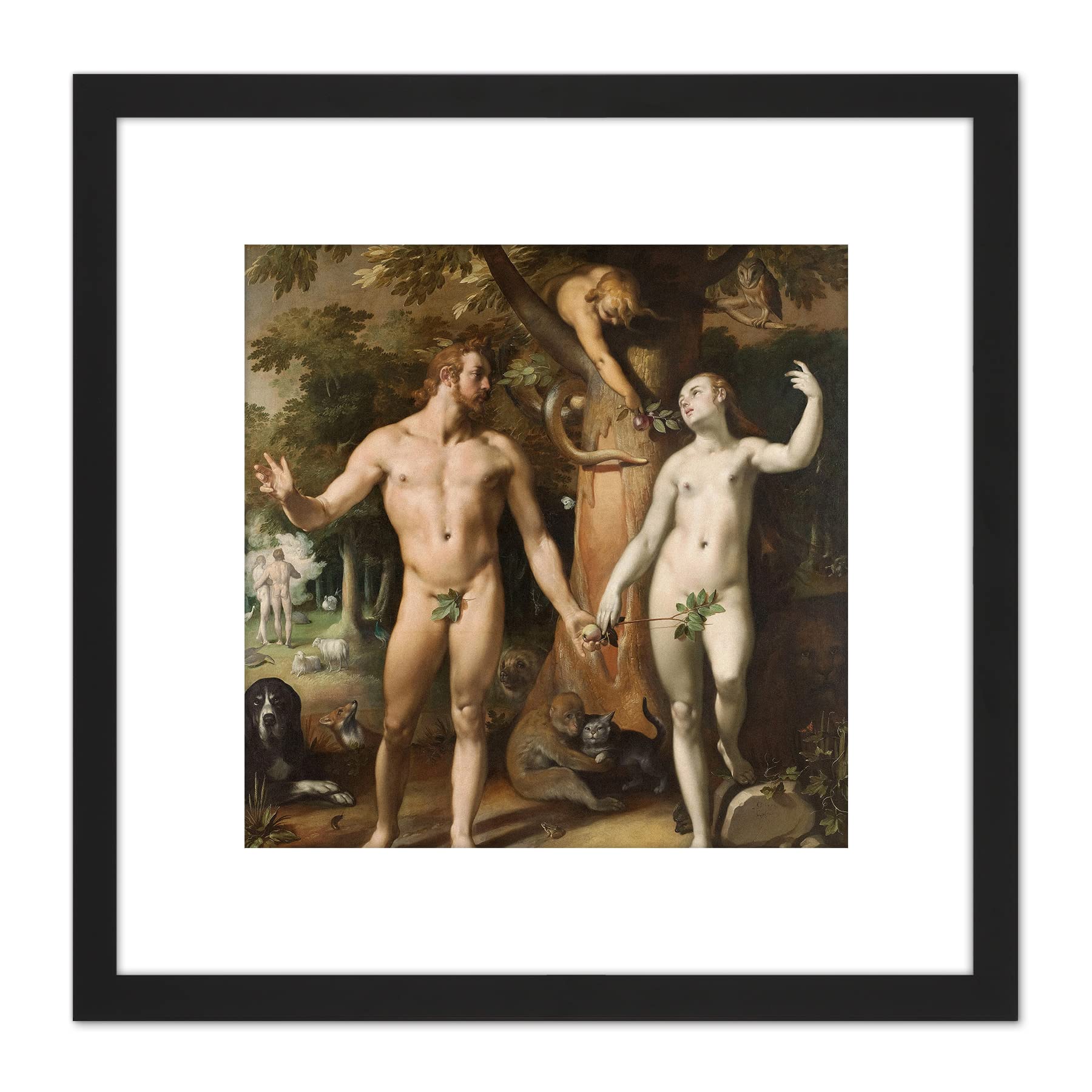 Artery8 Van Haarlem The Fall Of Man Adam Eve Painting 8X8 Inch Square Wooden Framed Wall Art Print Picture with Mount