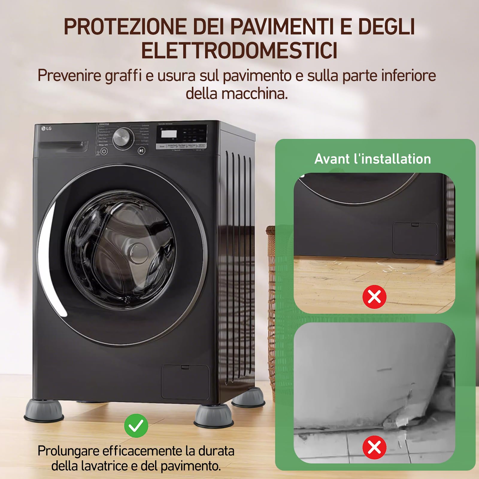 4 Pezzi Piedini Antivibrazione Per Lavatrice, Piedini Lavatrice, Gomma Antiscivolo Universale Piedini Gommine Per Lavatrici (Extra Large - Foto 8