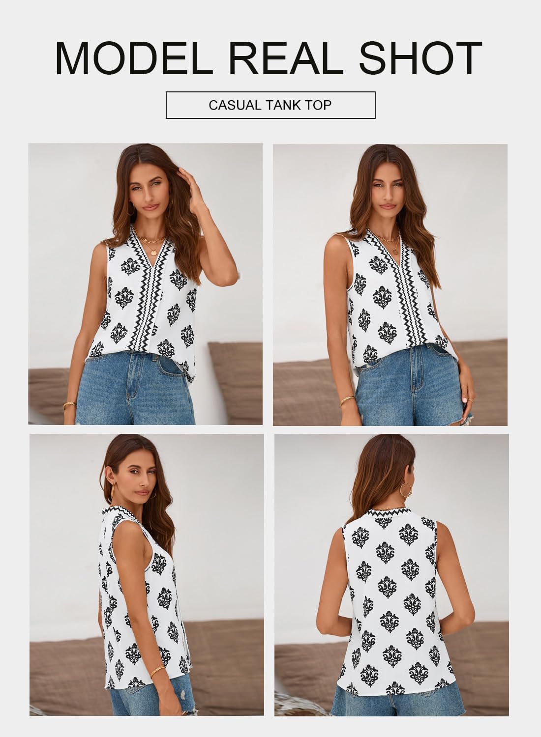 BLENCOT Women's Summer Tank Tops Chiffon V Neck Sleeveless Floral Printed Shirts Blouse - Image 2