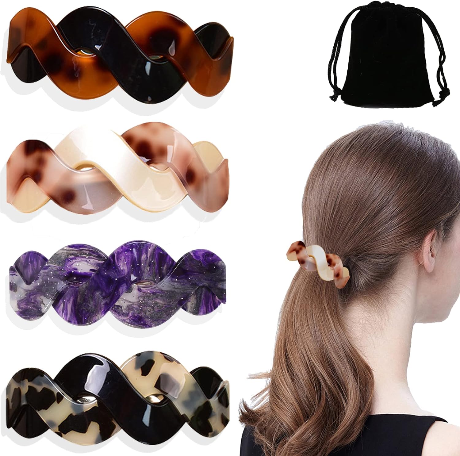 Carreuty 4PCS Hair Barrettes Women, Large Acrylic Snap Hair Clips Barrette Hair Clips Simple