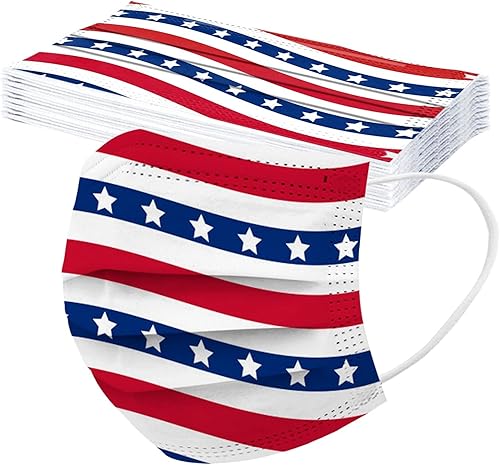 Miniatura 6 de 50 mascarillas desechables para adultos, 4 de julio, para el Día de la Independencia, diseño impreso de corazón, 3 capas, alambre de nariz, para