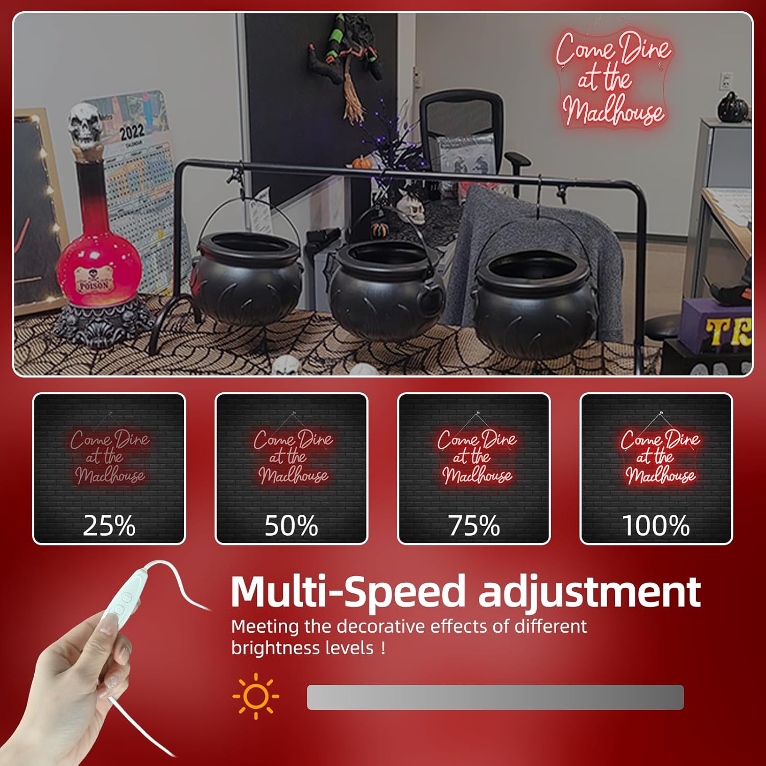 Come Dine at The Madhouse Neon Sign Restaurant Neon Signs for Wall Decor Red LED Night light for Home Bar Gothic Halloween Horror Party Club Man Cave Decoration