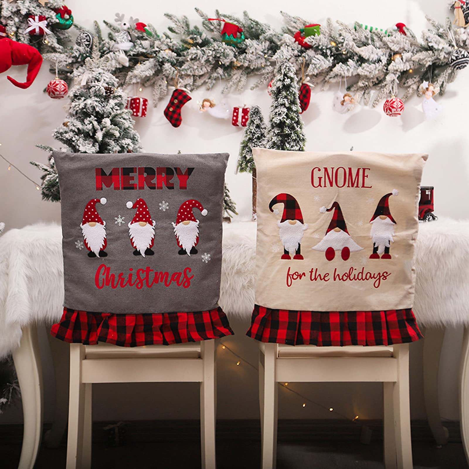 Juego de 3 fundas de silla de Navidad, para muñecas sin rostro, fundas para sillas de Navidad, para banquetes de Navidad, decoración de comedor o comedor