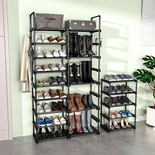 Miniatura 8 de Zapatero de 9 niveles para entrada, organizador de zapatos con gancho, estante de almacenamiento de zapatos, estante largo apilable para zapatos,