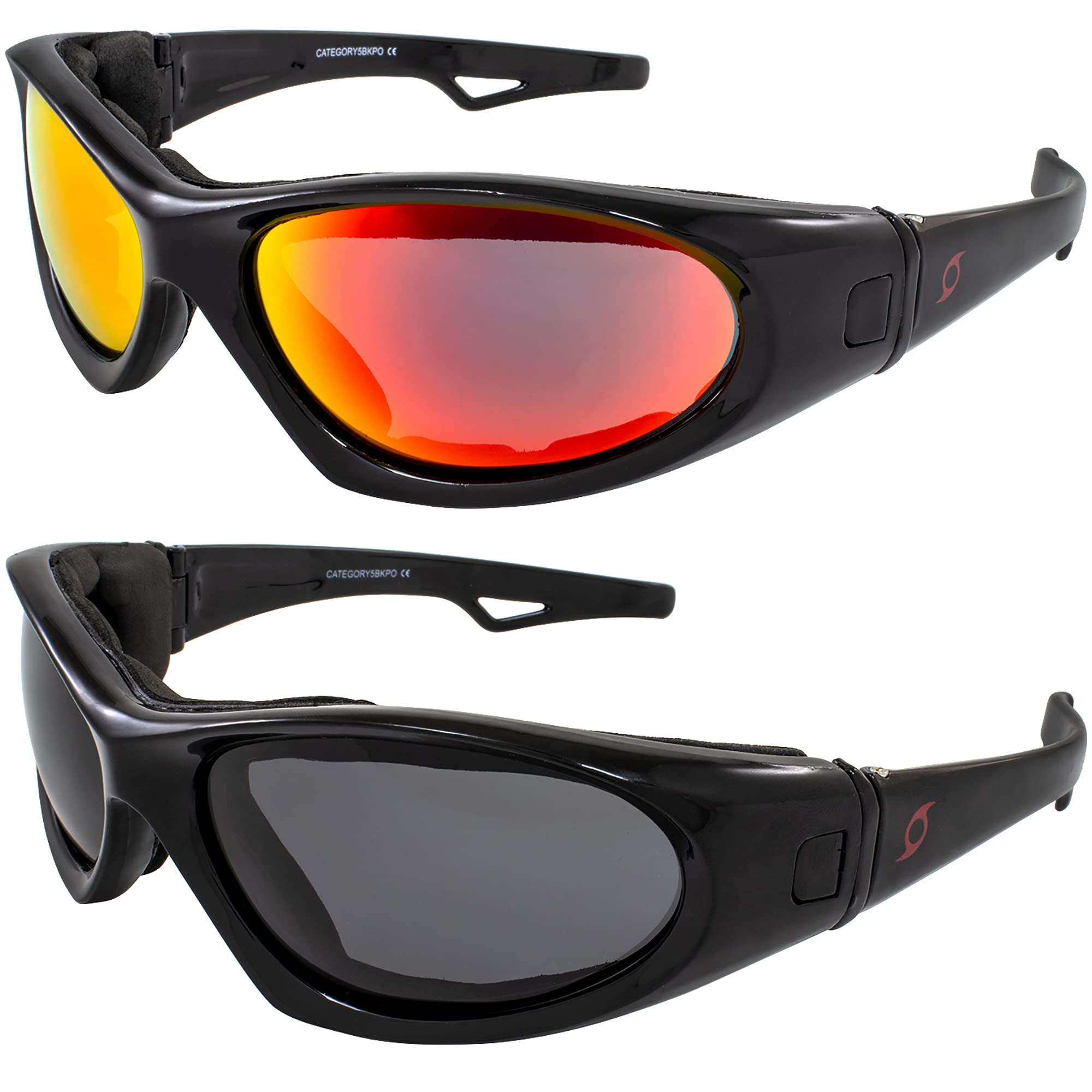 Hurricane Eyewear 2 paia di occhialini da nuoto jet e sci categoria 5 montatura nera con specchio rosso e lenti antifumo polarizzate