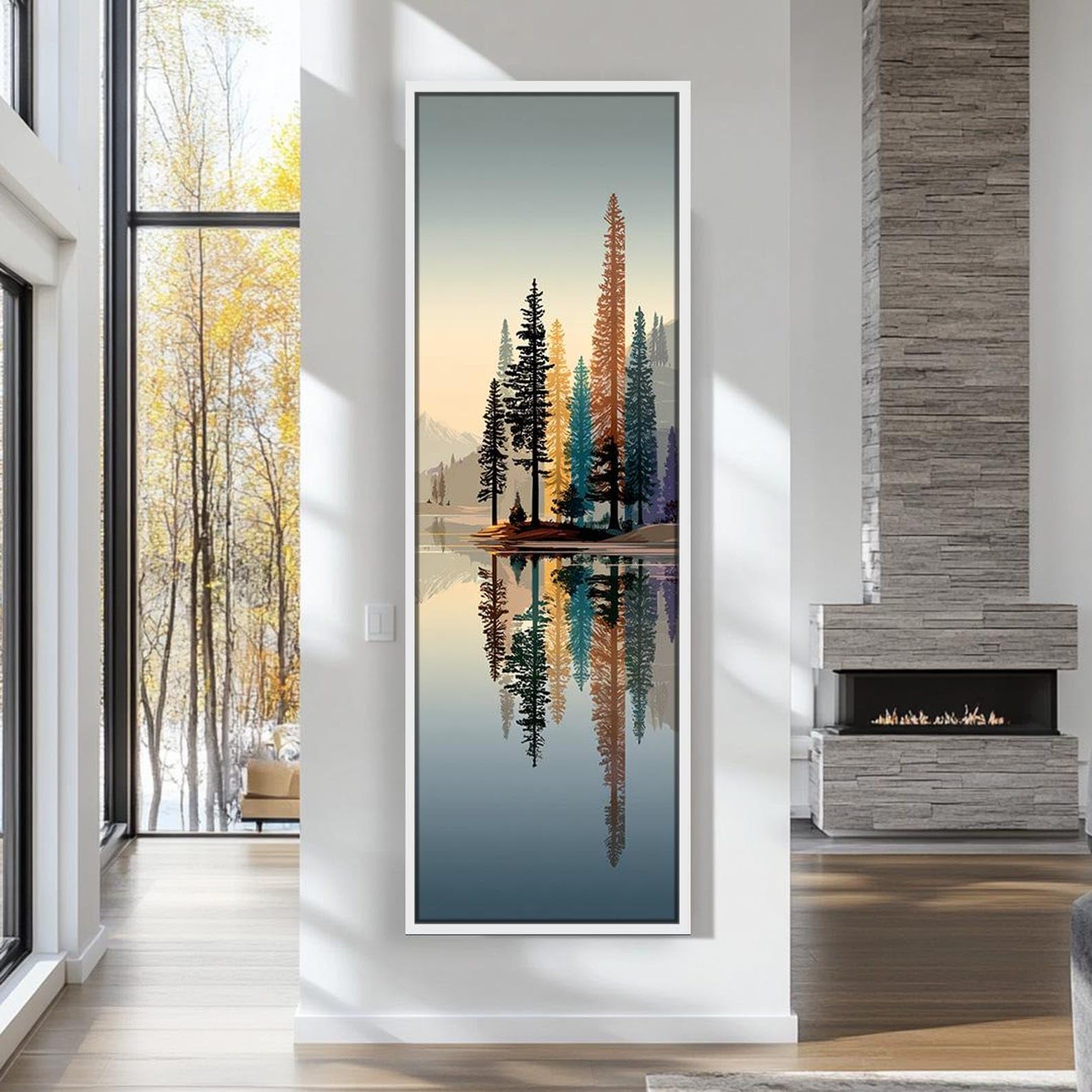 YUSUZHU Tableau représentant un arbre long et étroit, toile murale haute et fine - Impression verticale longue et étroite, art mural nature, peinture sur toile (40 x 120 cm/cadre intérieur)