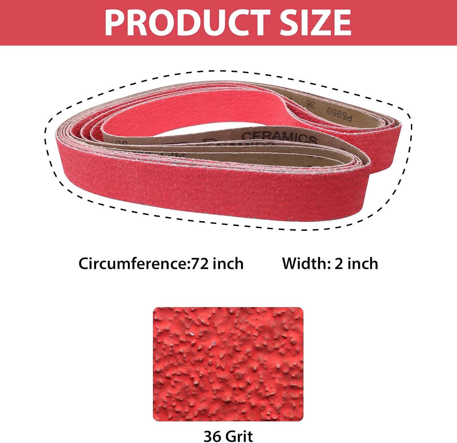 5 Pack 2x72 Inch Ceramic Sanding Belts 36 Grit, 2 x 72 Metal Grinding Sanding Belt, Sander Belts for Metal Knife Sharpening, 5 Pack(2x72in)