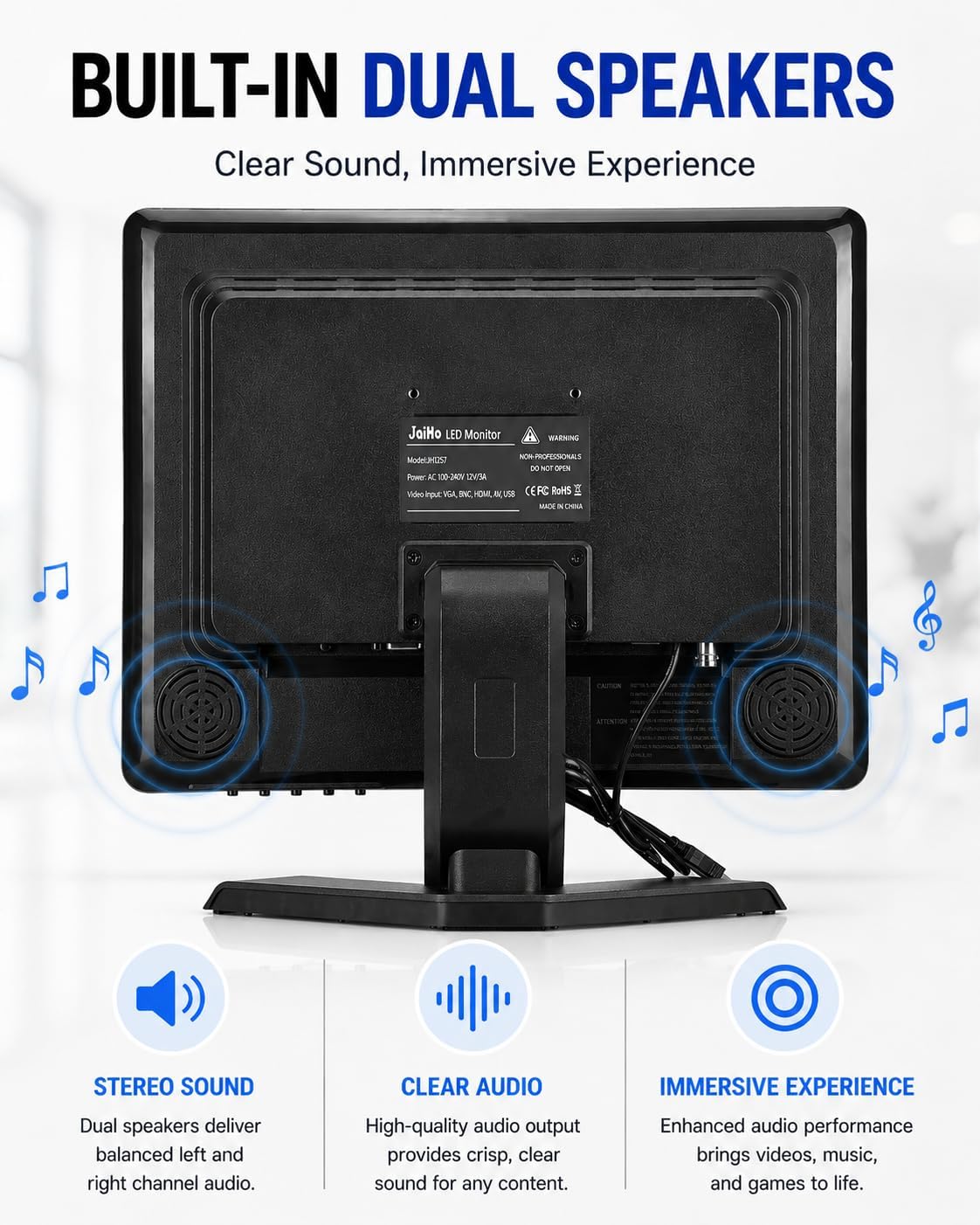 15-Inch Touchscreen Monitor, 1024x768 HD 4:3 Aspect Ratio LCD Display, BNC HDMI VGA AV USB Input, 400cd/m² High Brightness Touch Screen for POS Kiosk Industrial Security, Built-in Speakers