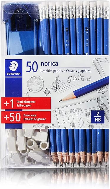 Staedtler Norica 50 Graphite HB2 Crayons +50 bouchons d'effaceur +1 Aiguisseur