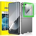 [2Set 4PCS] for Samsung Galaxy Z Flip 6 Screen Protector, 2 Pack Inner Flexible TPU Film+2 Pack Back Tempered Glass Screen Protector with Alignment Tool, Self-Healing, Scratch Resistant