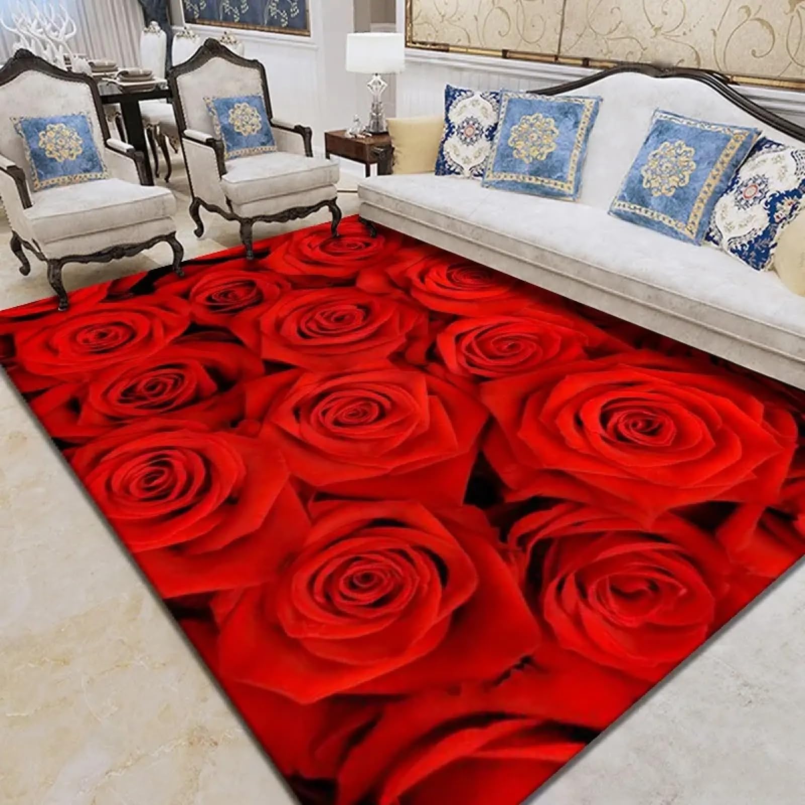 Tapis 3D stéréo à fleurs colorées art nordique pour salon et chambre 100x200cm