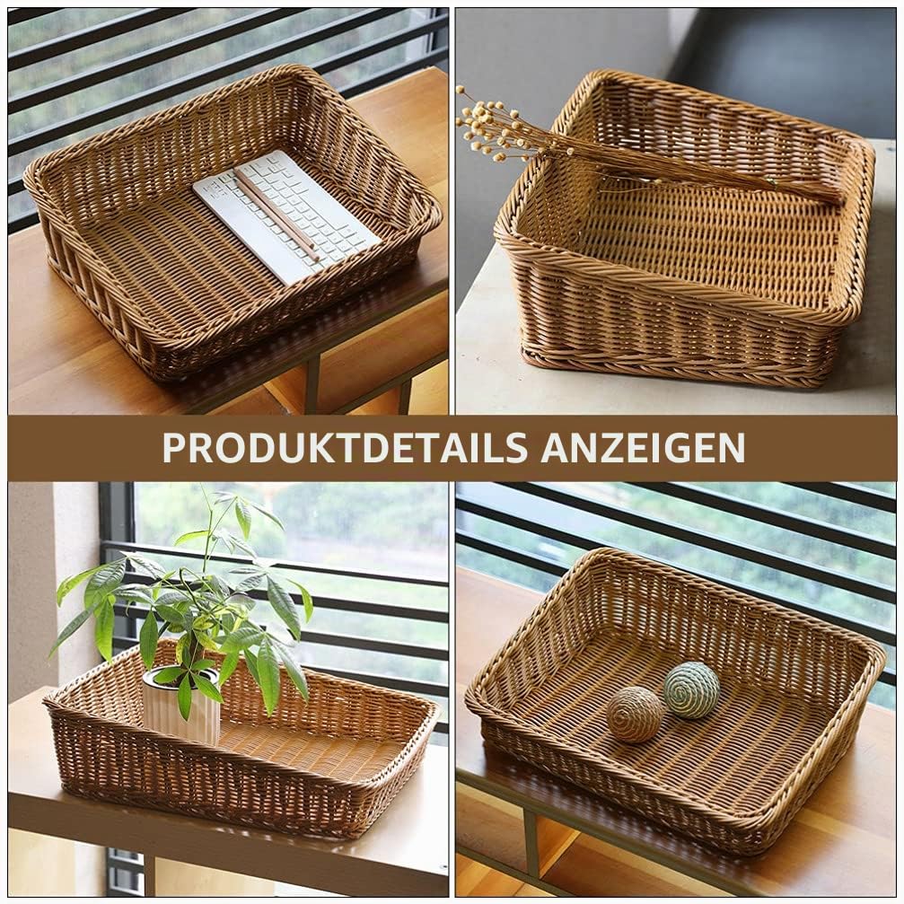 BESTonZON Geflochtener Aufbewahrungskorb Eckig 40x30x12cm Brotkorb Obstkorb Regal Organizer Kiste Multifunktional Aufbewahrungskiste für Küche Bad Kinderzimmer Desktop Organizer Braun