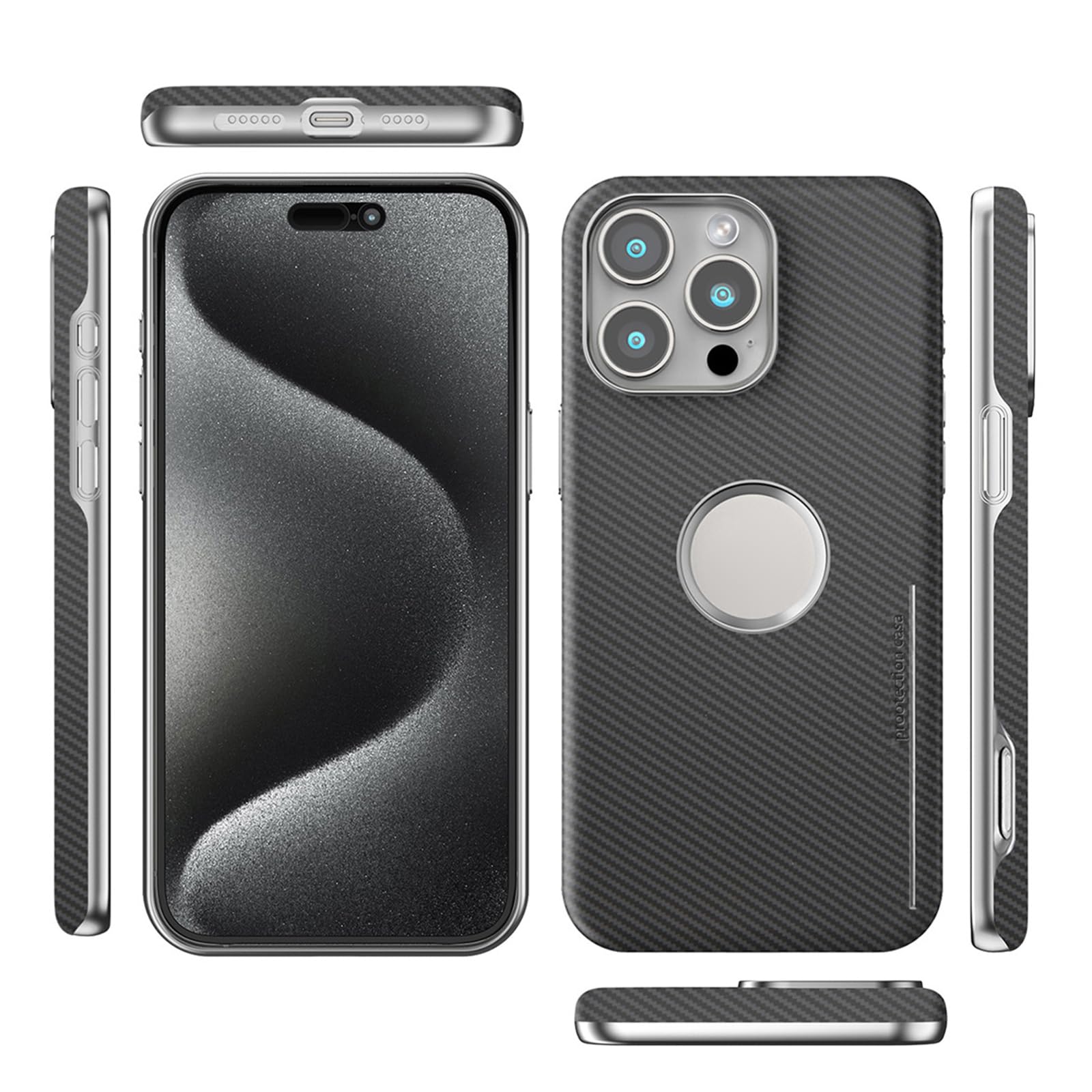 Magnetyczne skórzane etui na iPhone'a 16 Pro Max / 16 Pro/16 Plus/16, tekstura włókna węglowego, osłona zapobiegająca odciskom palców, design logo, smukłe, biznesowe etui ochronne, niebieskie