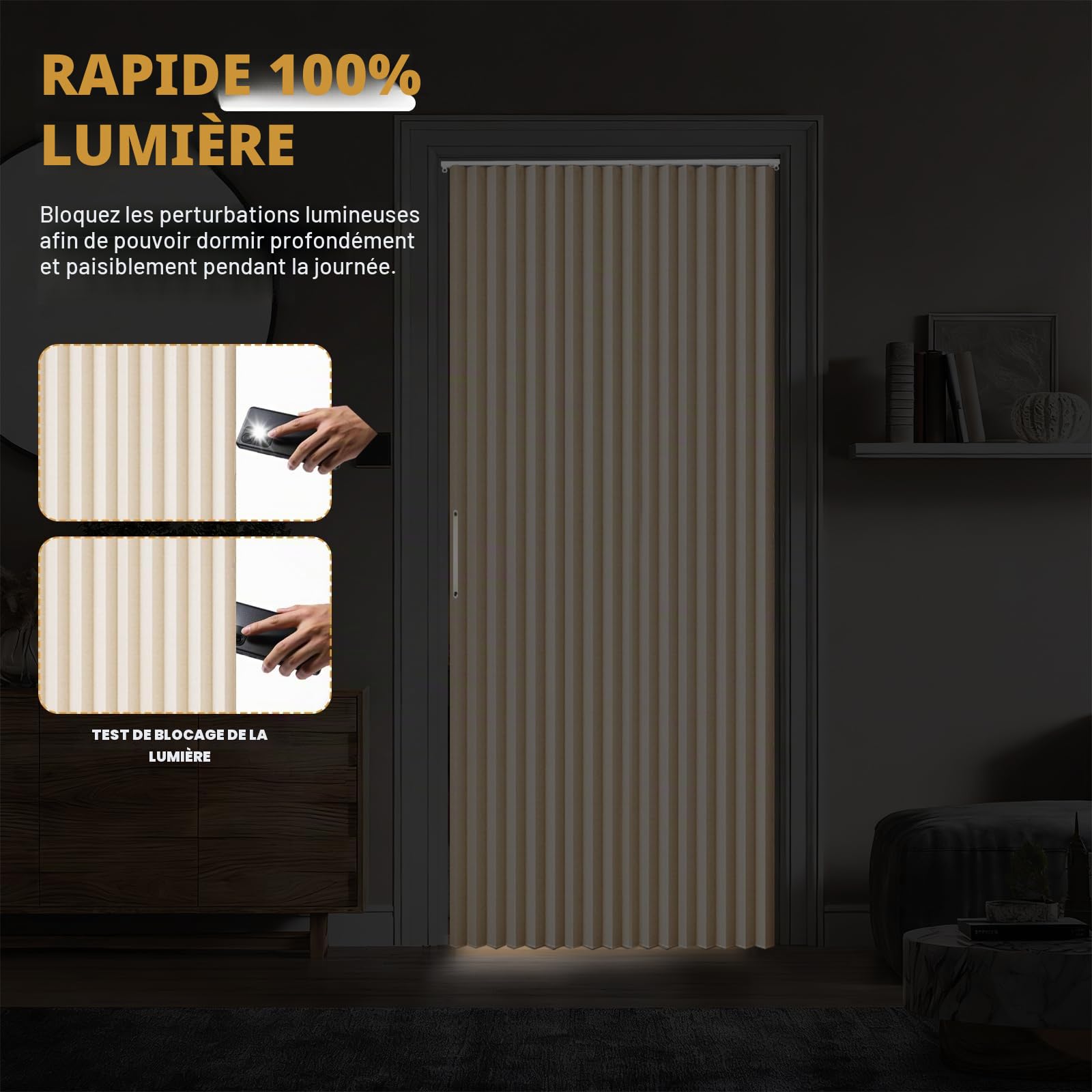 Rideau de porte magnétique - 120 x 200 cm - Pliable - Occultant - Porte intérieure pliante - Sans perçage - Avec rail adhésif - Crochets - Pour armoires, salle de bain, chambre à coucher, salon