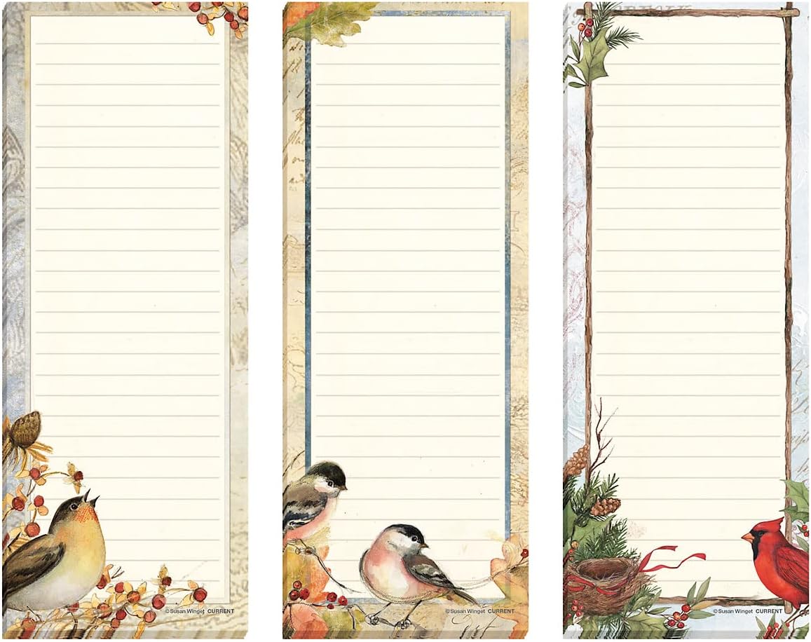 Current Seasonal Birds Magnetic Notepad Set – Set of 12 Mini Memo Pads, 12 Designs, 30-Sheet Pads, 2½ x 6½ Inches, Shopping List, To-Do Notes, Printed in The USA