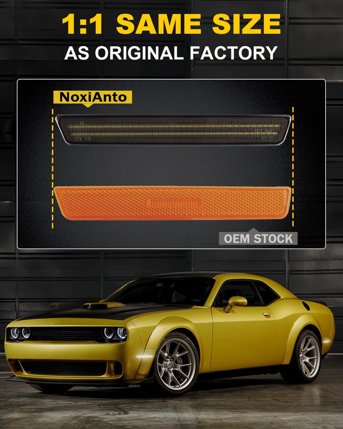 NoxiAnto White Full LED Side Marker Lights for Dodge Challenger 2015-2023, OEM Upgraded Front & Rear Bumper Marker Lamps Corner Parking Lights Smoked Lens, Pack of 4