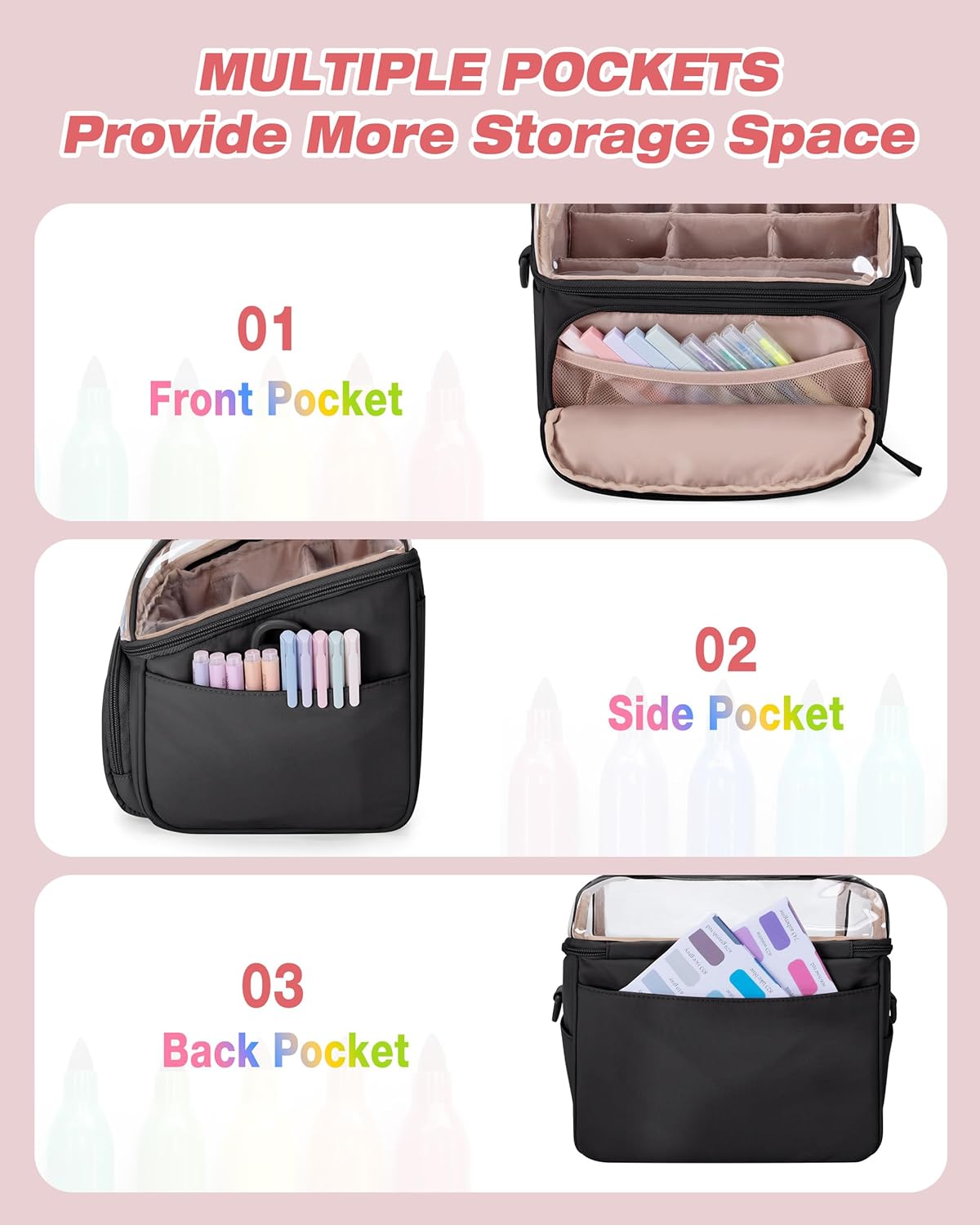 Marscamd Quilted Marker Organizer Case Holds 180 Markers, Marker Storage Organizer Bag with Dividers and Multiple Pockets (Bag Only), Black