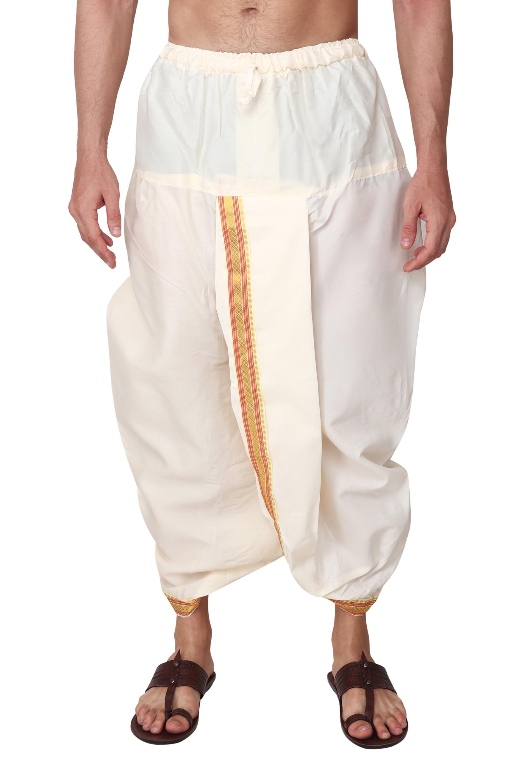 rameshwaram fabrics Men's Readymade Elastic Cotton Silk Dhoti for men, Free Size (Ready-to-wear-Dhoti)-picture-27