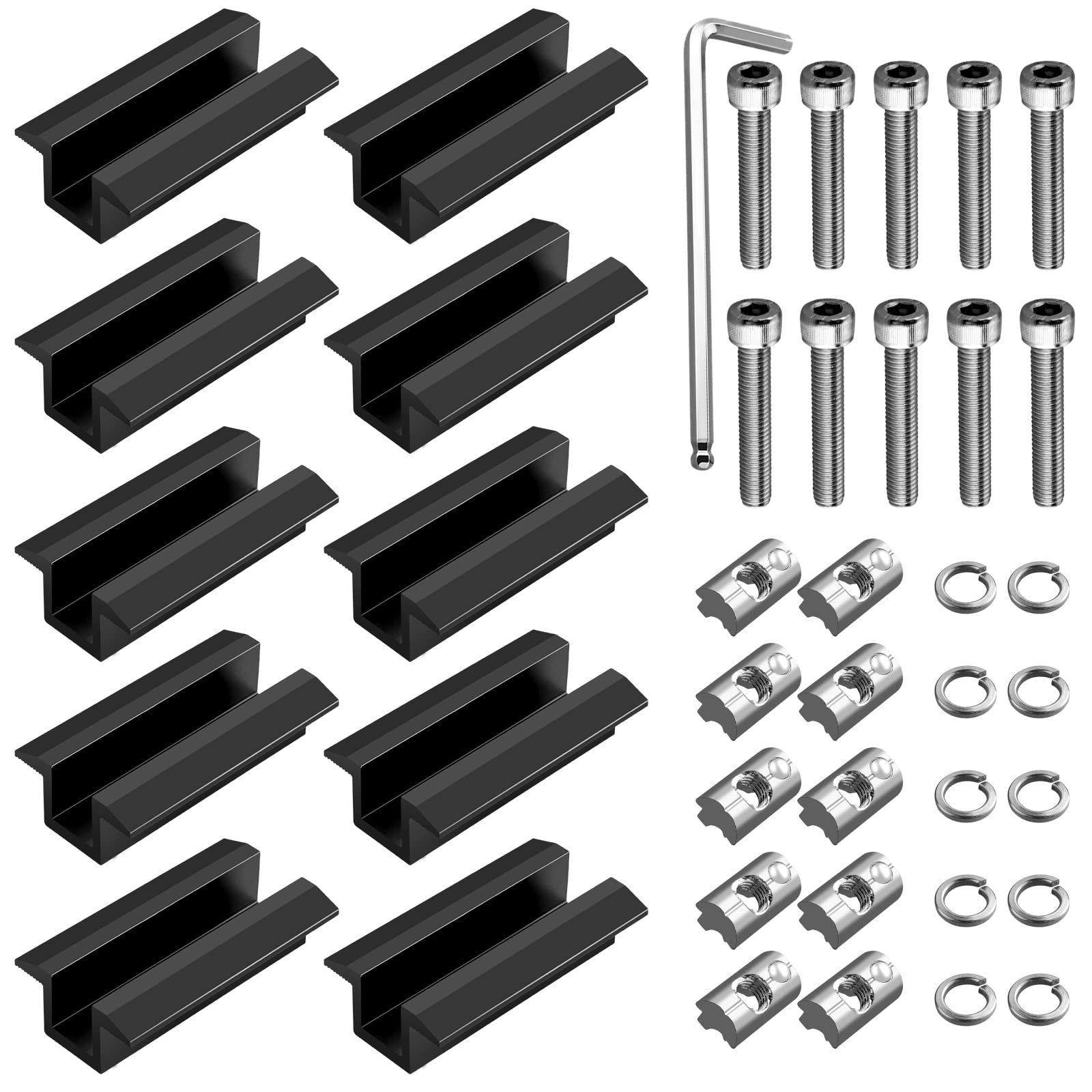 GETLITOOL PV Montageschiene Zubehör, 10PCS Aluminium Mittelklemme Photovoltaik Solarpanelen für Modulhöhe 30-42 mm, Solarmodule Halterung Klemmen zur Montage von 40x40 Solarprofil Aluminiumprofilen