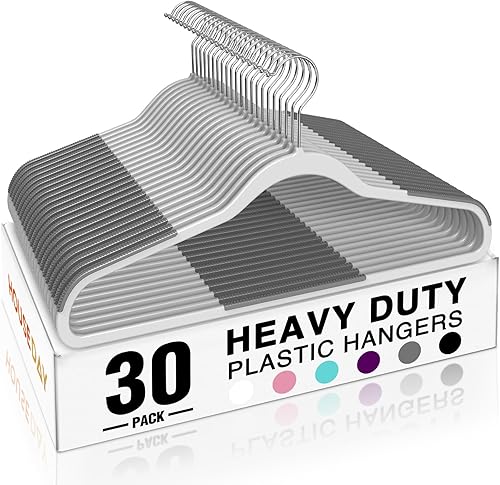 Miniatura 12 de HOUSE DAY - Ganchos de plástico resistentes de 60 unidades, ganchos antideslizantes para ropa con almohadillas de goma y gancho de 360° - Delgados