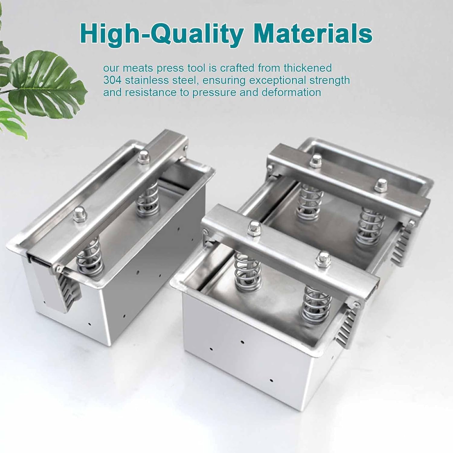 Molde de acero inoxidable para prensa de carne con resorte de compresión y placa base extraíble para carnes de jamón y delicatessen