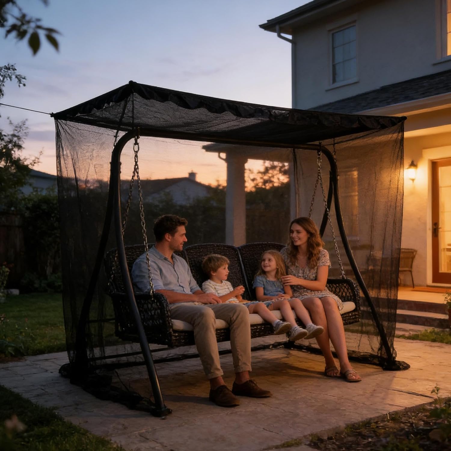 Patio Swing Fly Netting - Zippered Portable Foldable Drapes with Zipper | Patio Swing Cover | for Home Parties Balcony Porch RV Garden Outside Apartment Courtyard Deck Backyard