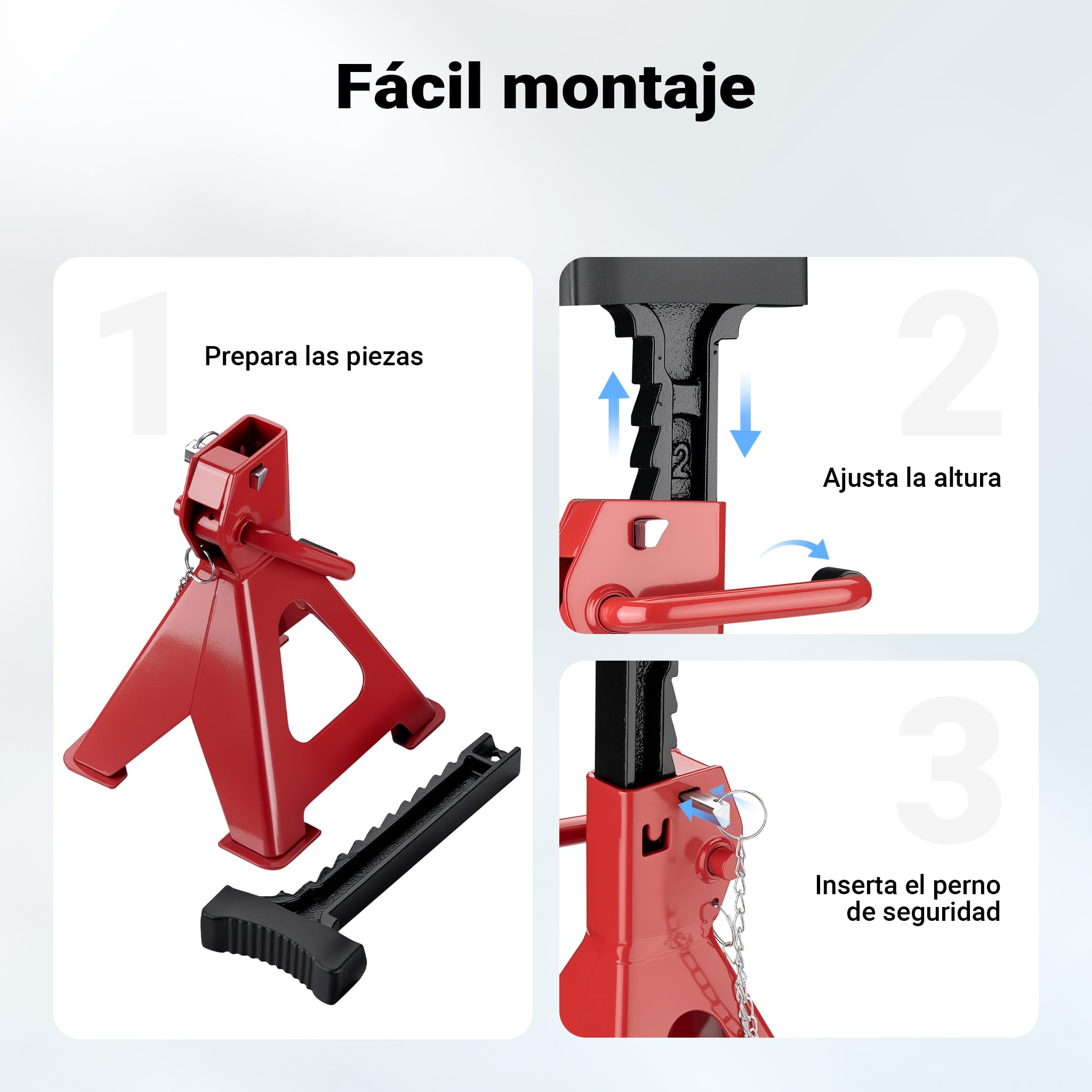 WilTec Set de 2 caballetes para Coches Altura Ajustable 41-58 cm hasta 6 toneladas Soportes de Gato Eje de Coche con Doble Bloqueo de Seguridad, Base Amplia Cubierta de Goma Antideslizante