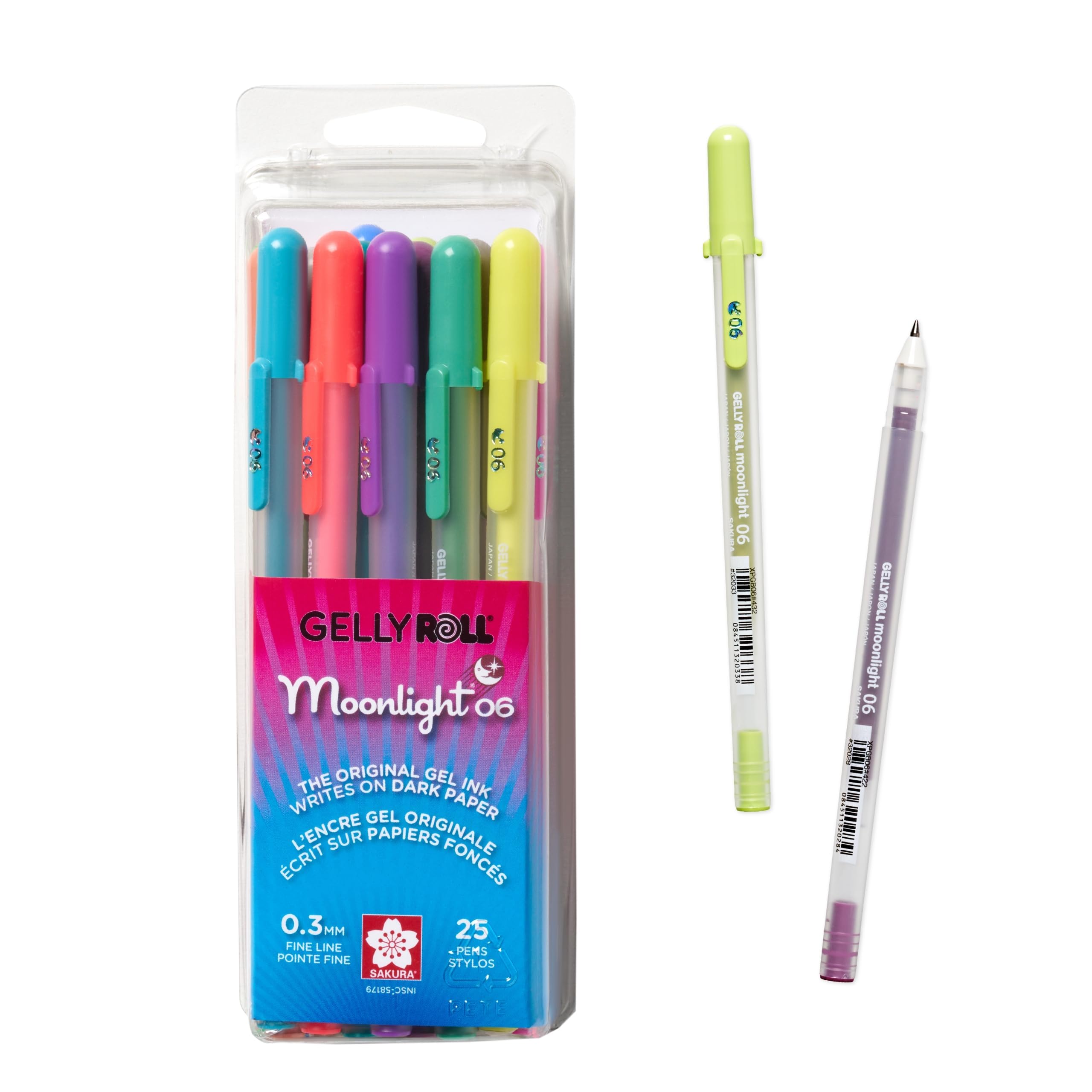 SAKURA Gelly Roll Moonlight Pen Set, Fine, 25-Colors | Bolígrafos de tinta de punta fina para diario, arte o dibujo, tinta opaca, impermeable y resistente a la decoloración