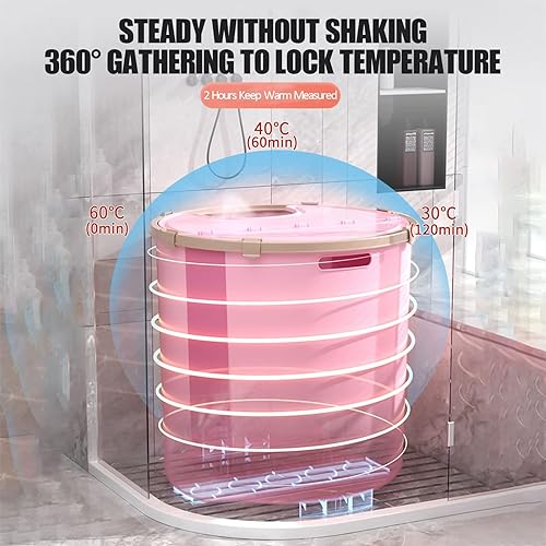 Miniatura 4 de Bañera plegable multifuncional, portátil, plegable, de pie, bañera de baño de hielo y caliente para baño, spa, adultos, niños, ducha familiar (rosa,